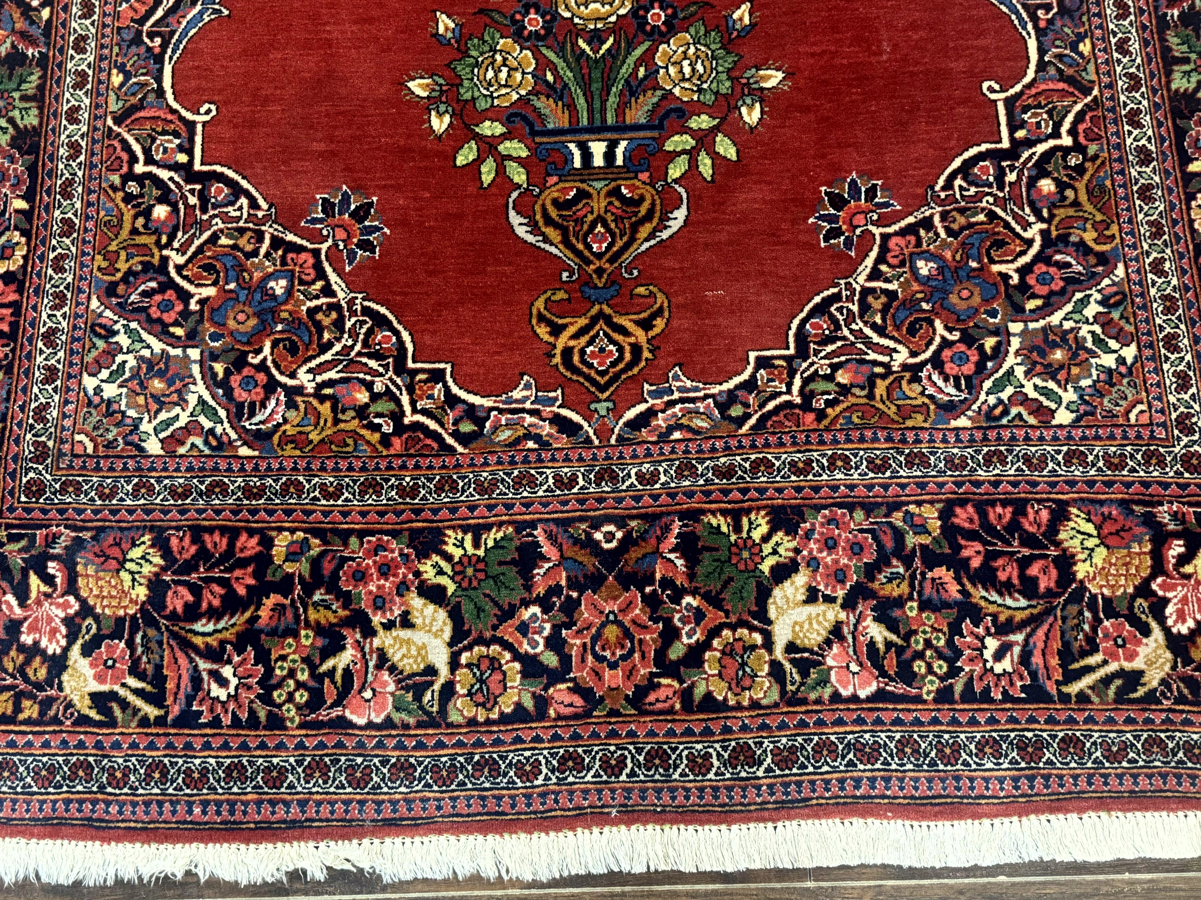 Red Persian Kashan Rug 4x6, Very Fine 260 KPSI, Red and Navy Blue Persian Carpet, Semi Open Field - Jewel Rugs