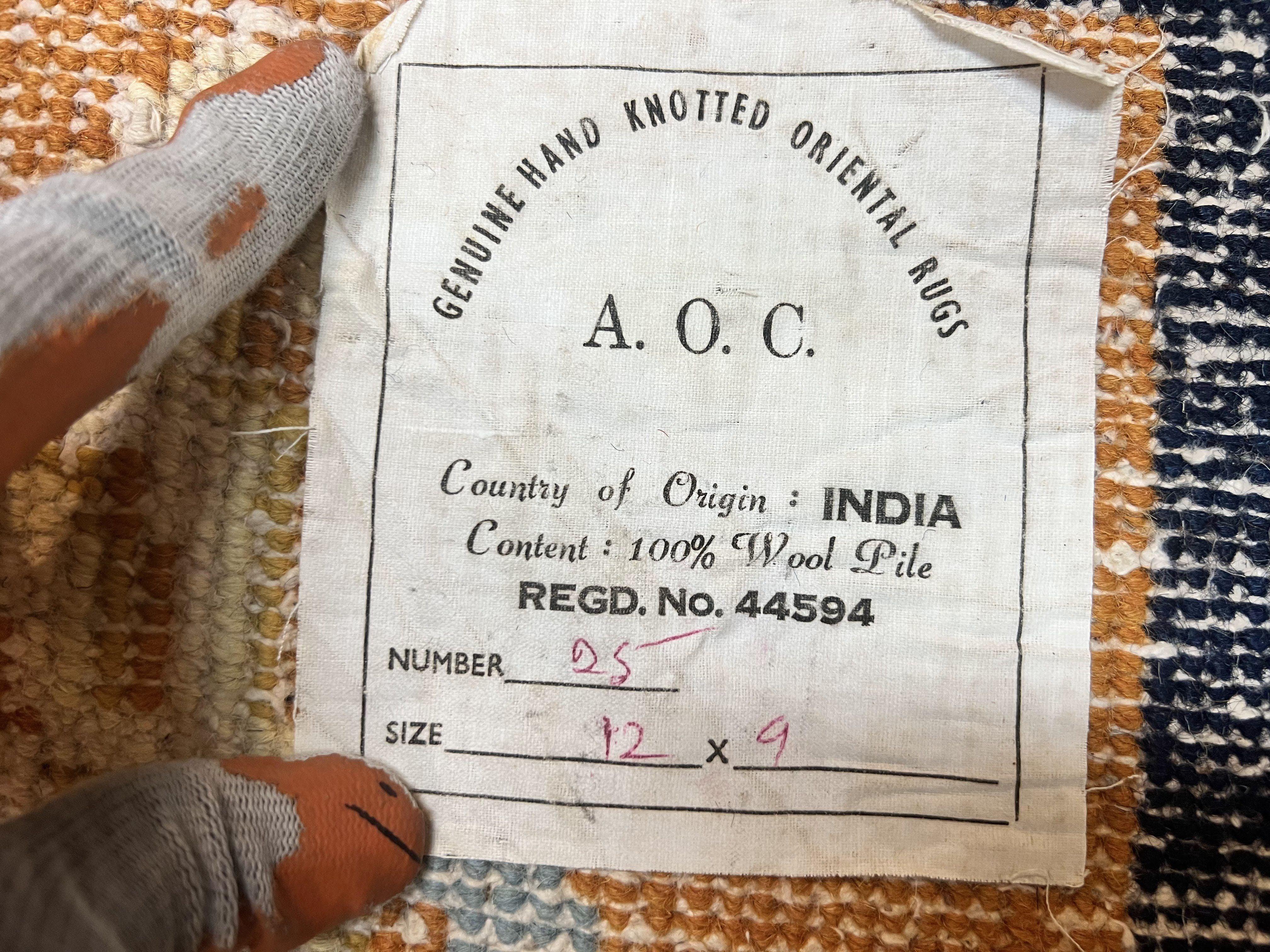 Indo Chinese Rug 9x12, Asian Oriental Carpet 9 x 12, Cream & Burnt Orange, Handmade Wool Vintage Art Deco Rug - Jewel Rugs