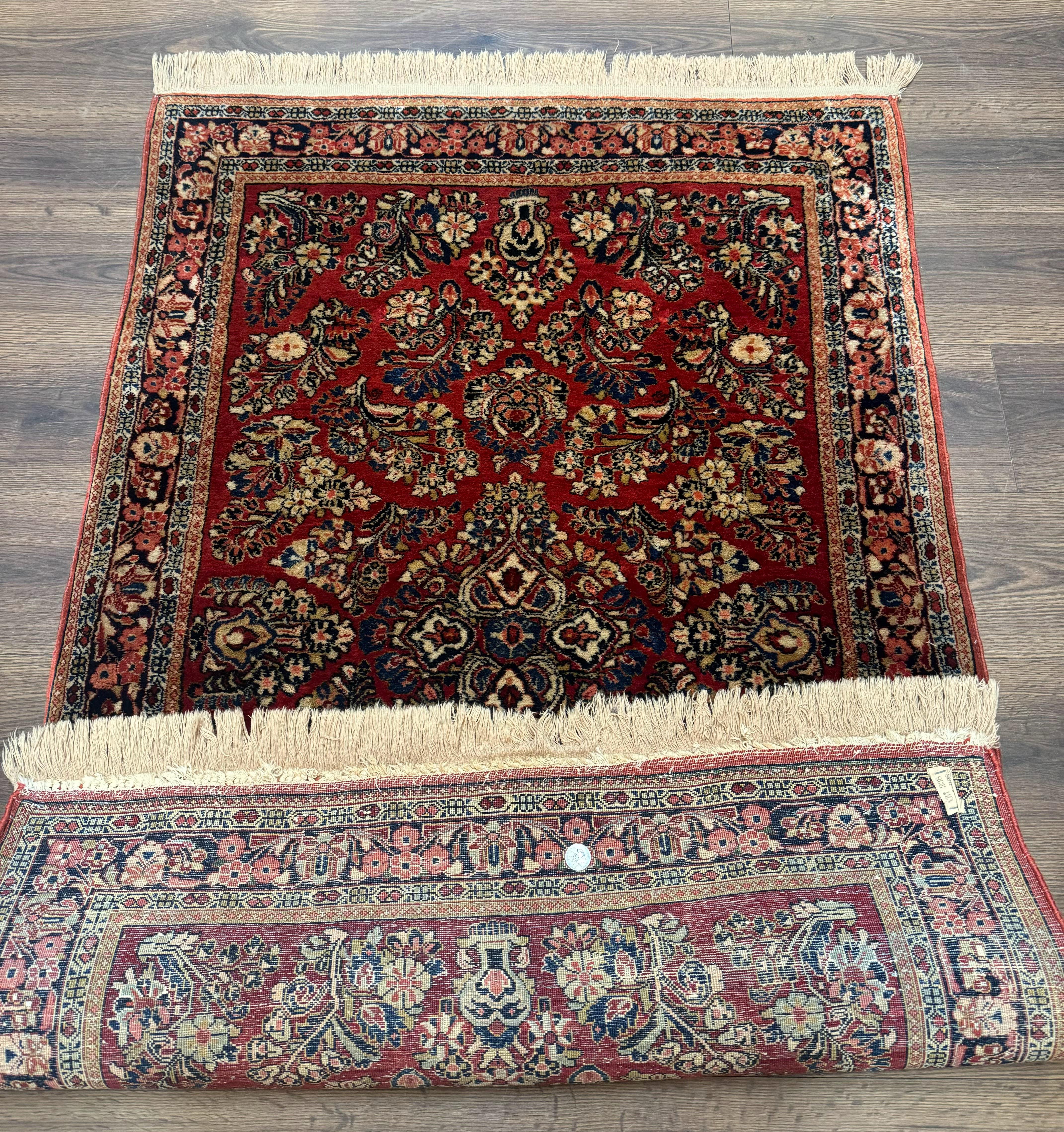 Antique Persian Sarouk Rug 3x5, Red, Floral, 200 KPSI - Jewel Rugs