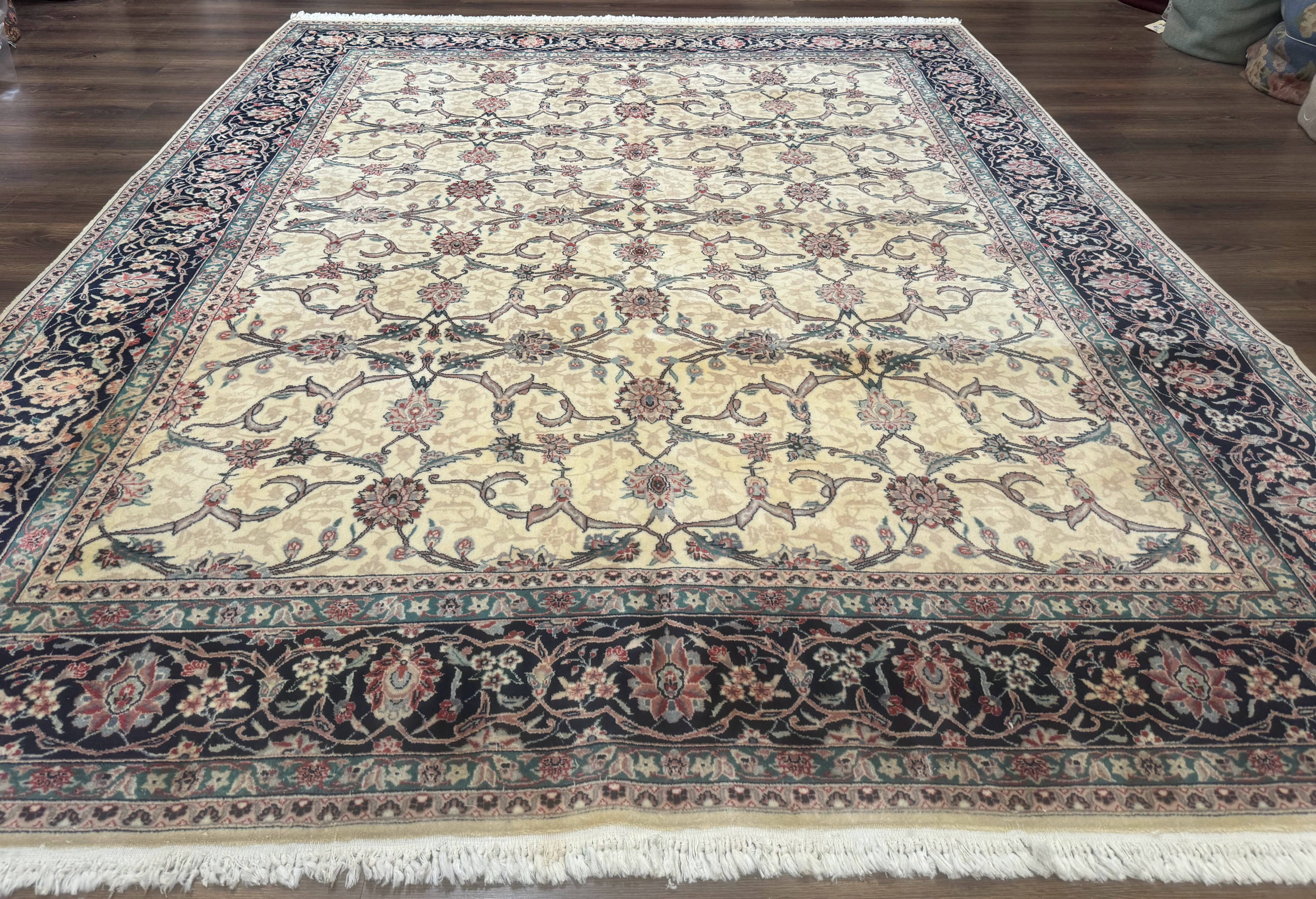 Sino Persian Rug 8x10, Allover Pattern, Beige and Midnight Blue, Wool Oriental Carpet - Jewel Rugs