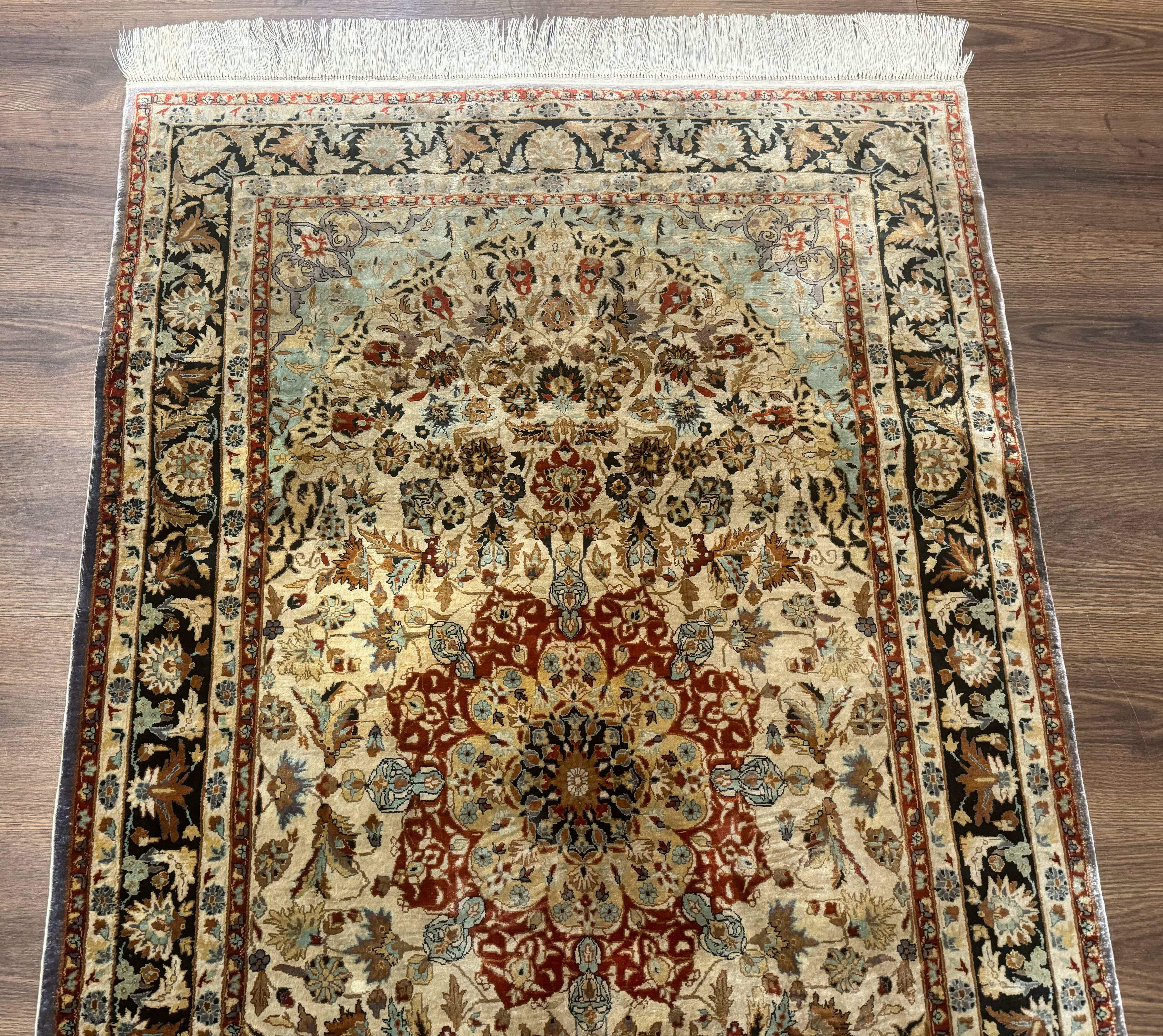 Sino Per'ian Qum Silk Rug 3x5, Fine 500 KPSI, Hand Knotted - Jewel Rugs