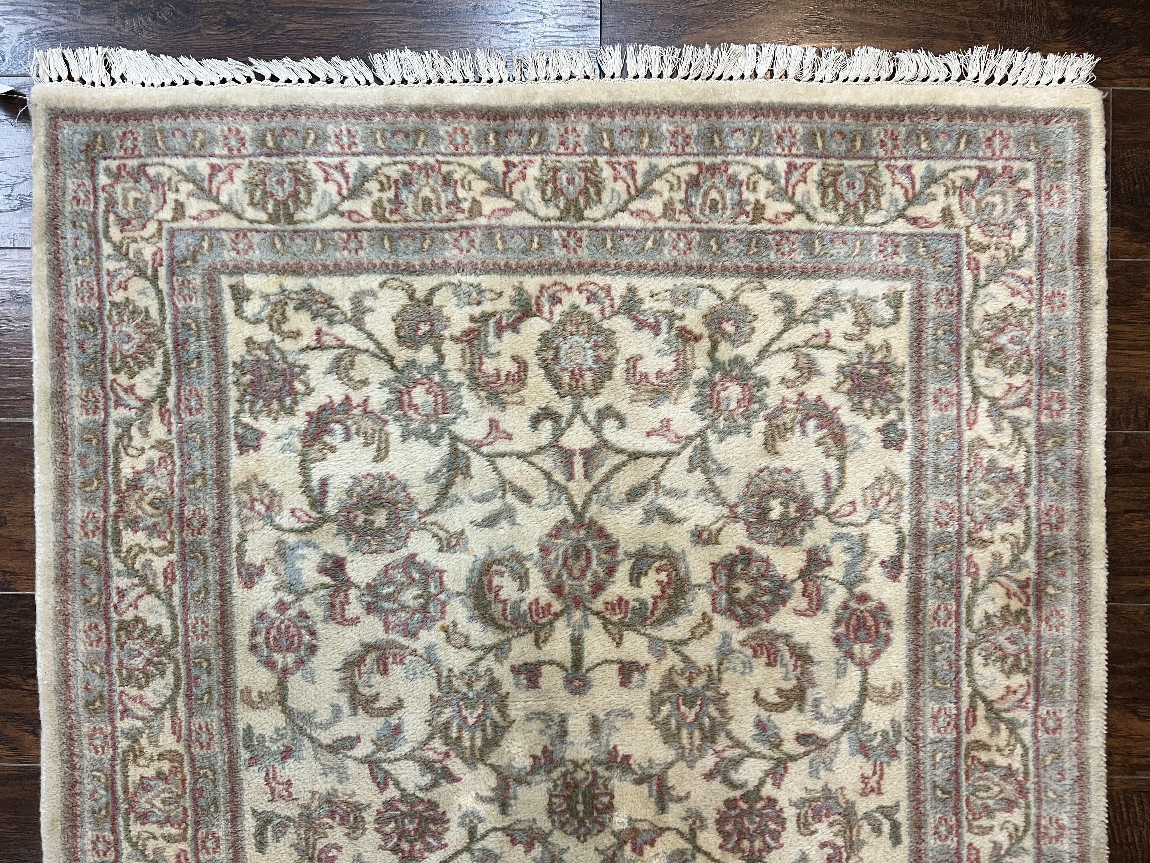 Indo Persian Rug 4x6, Vintage Handmade Wool Carpet, Floral Allover Pattern, Beige, Pair B - Jewel Rugs
