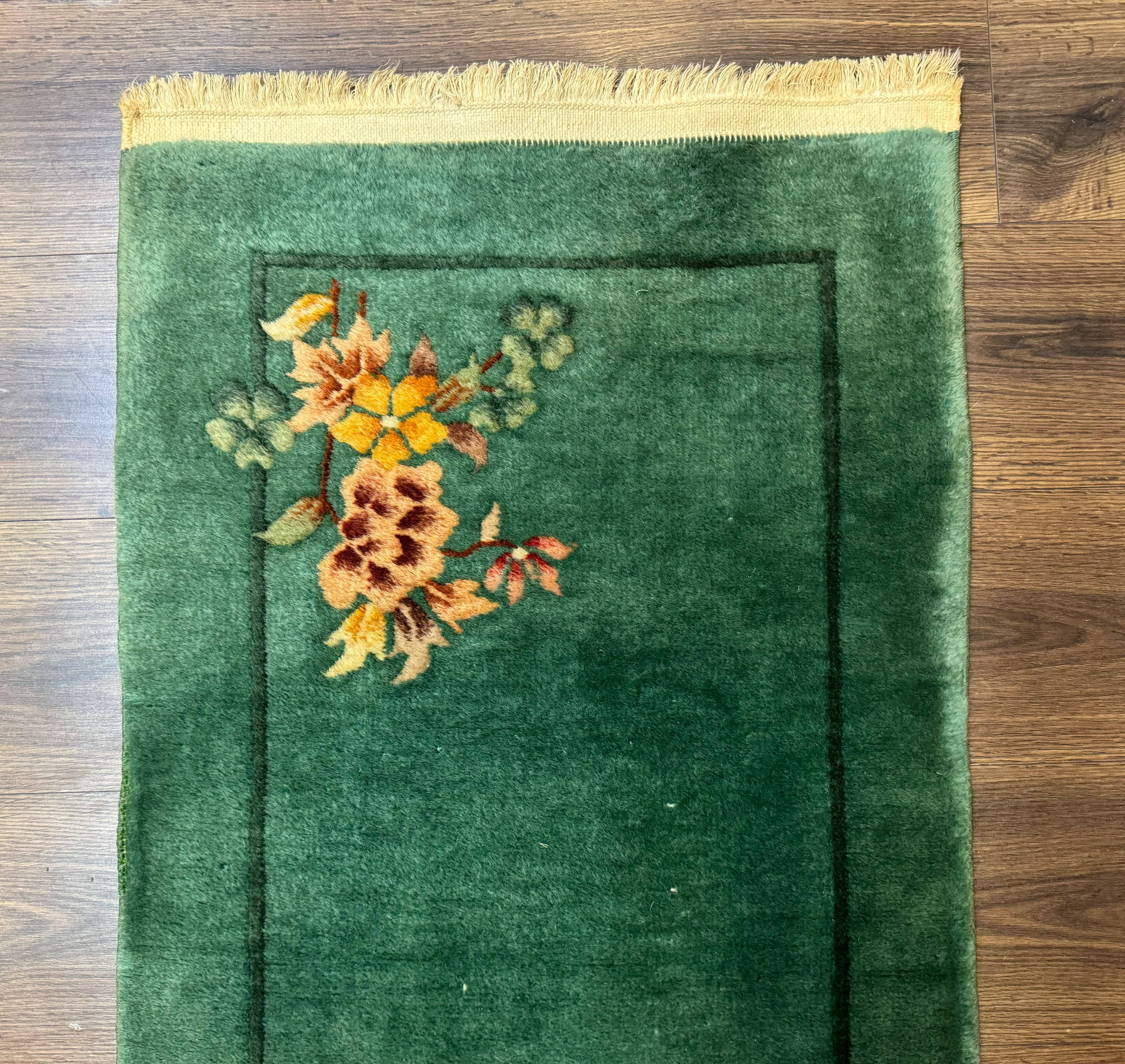 Small Antique Chinese Art Deco Rug 2x4, Green, Nichols Carpet, Wool - Jewel Rugs