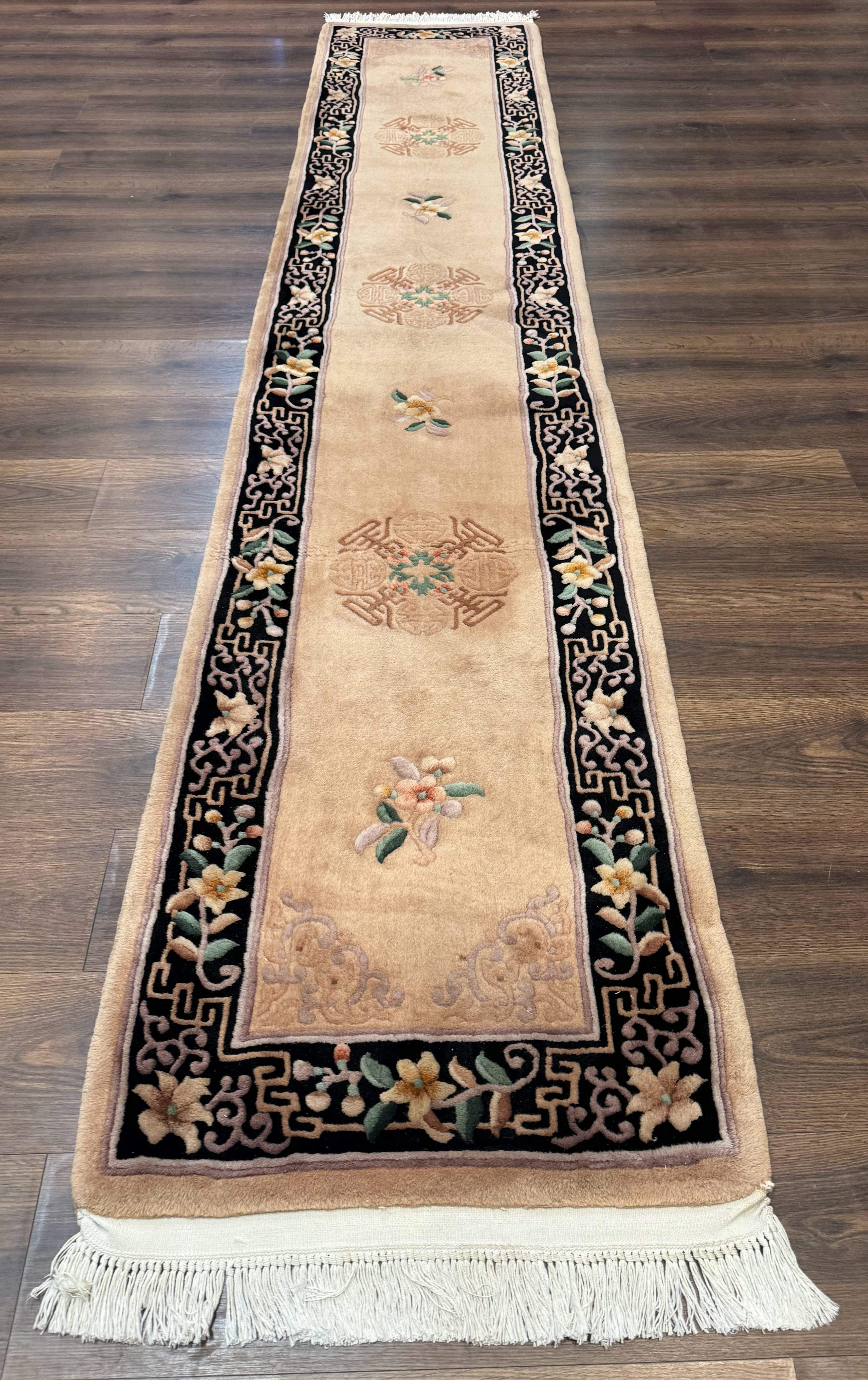 Chinese Wool Runner Rug 2 x 11.6, Vintage 90 Line Asian Oriental Carving Sculpted Hallway Rug - Jewel Rugs
