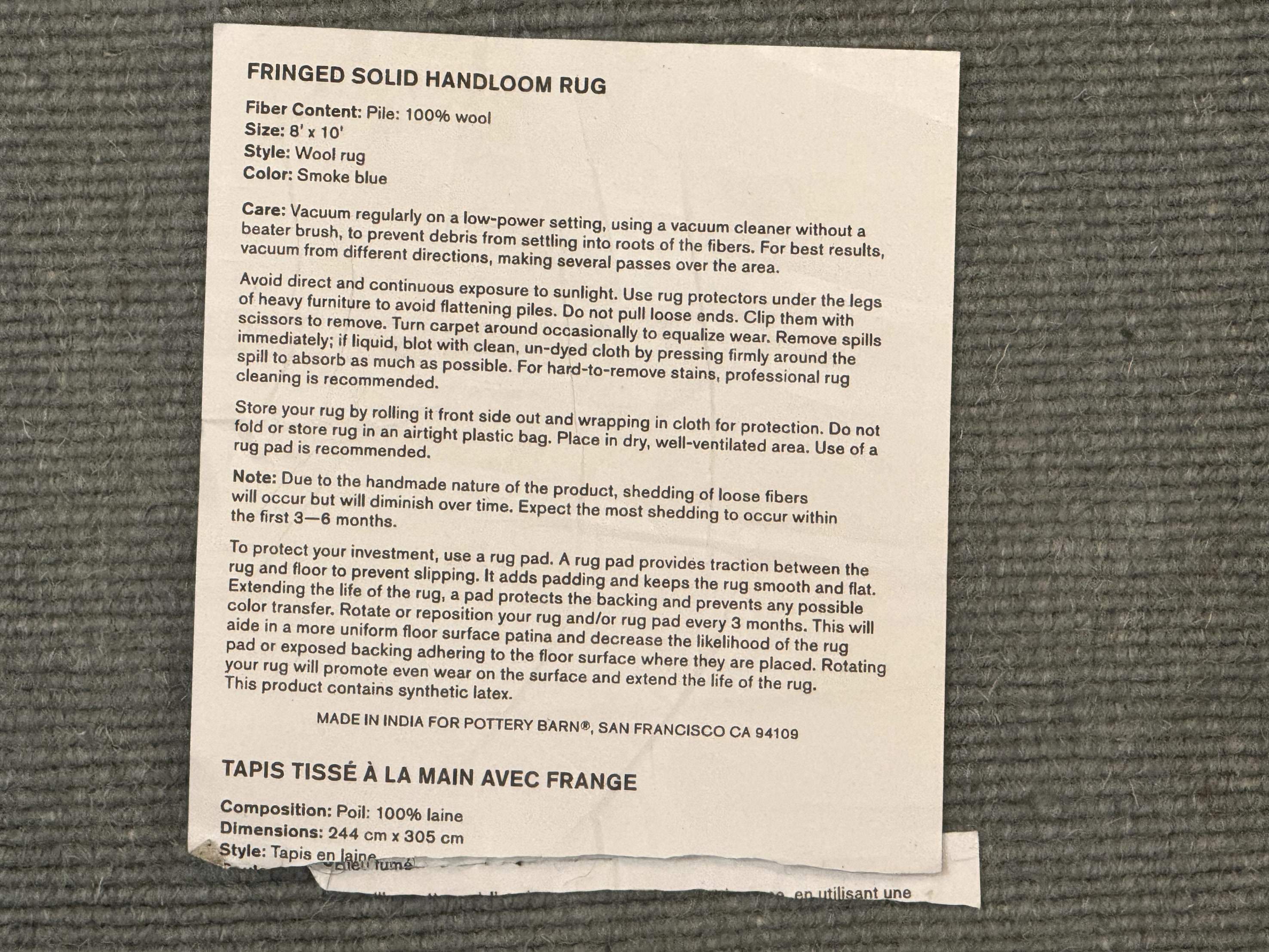 Modern Indian Rug 8x10, Wool, Smoke Blue, Pottery Barn - Jewel Rugs