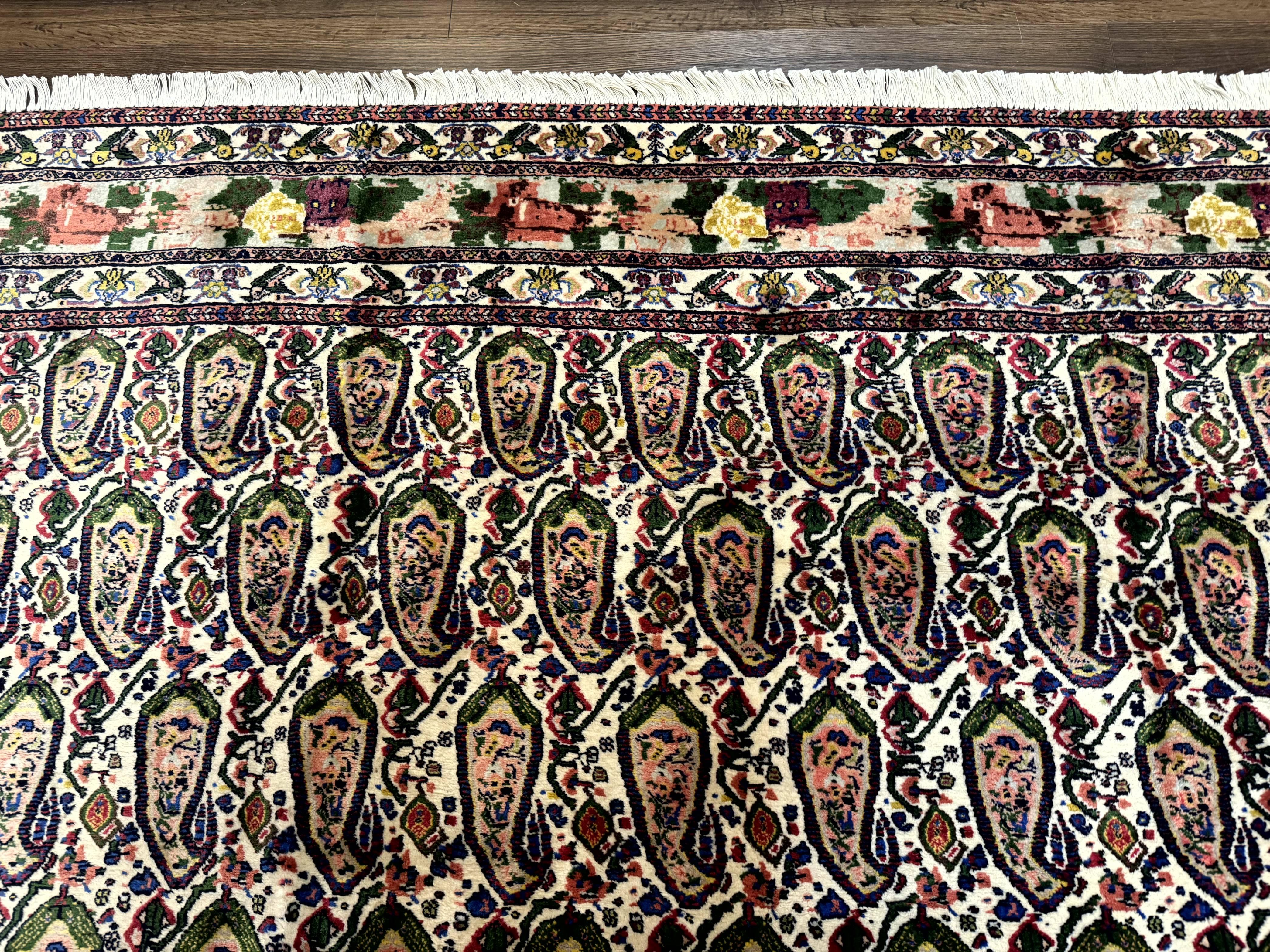 Persian Rug 8x11, Boteh Design, Repeated Paisleys, Persian Kurdish Rug, Bird Pictorials, Rare Antique Persian Kurdish Sannadaji Carpet - Jewel Rugs