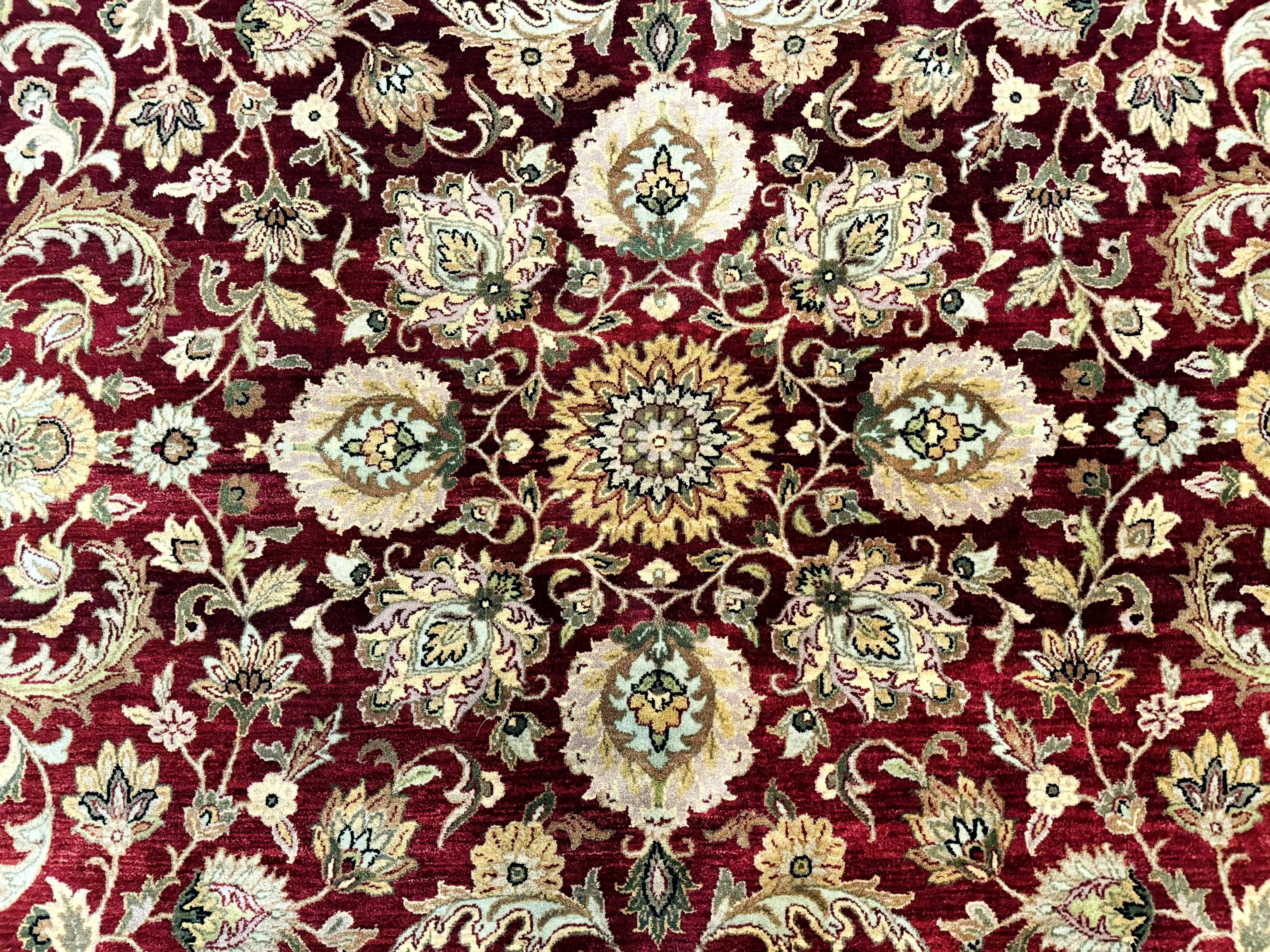 Indian Agra Rug 10x14, Traditional Oriental Carpet, Room Sized Wool Area Rug, Floral, Maroon - Jewel Rugs