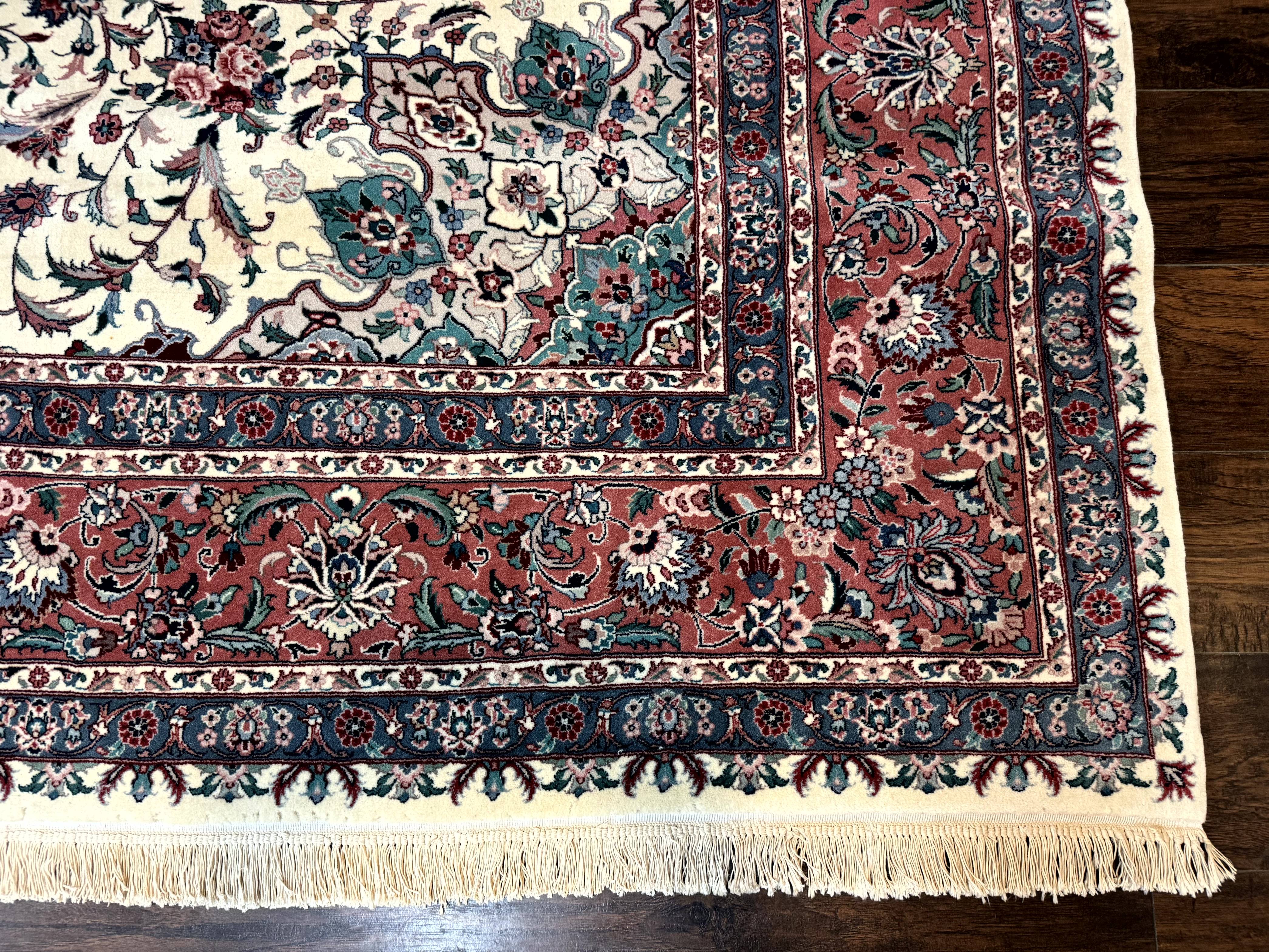 Sino Persian Rug 9x12, Fine 260 KPSI, Floral Medallion, Ivory and Rose-Red - Jewel Rugs