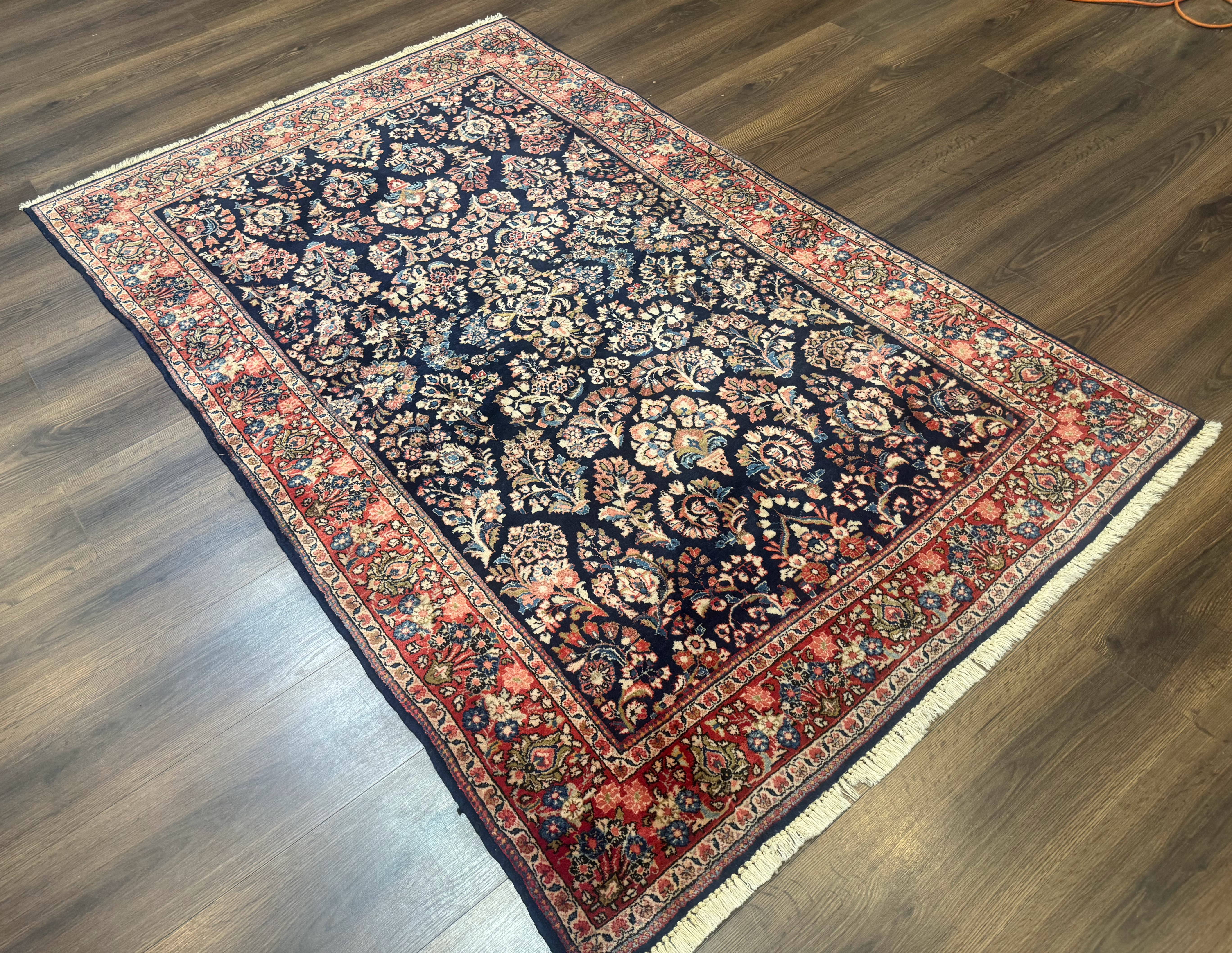 Navy Blue Persian Rug 4x6, Sarouk Mohajeran Carpet, Antique Persian Rug, Floral - Jewel Rugs
