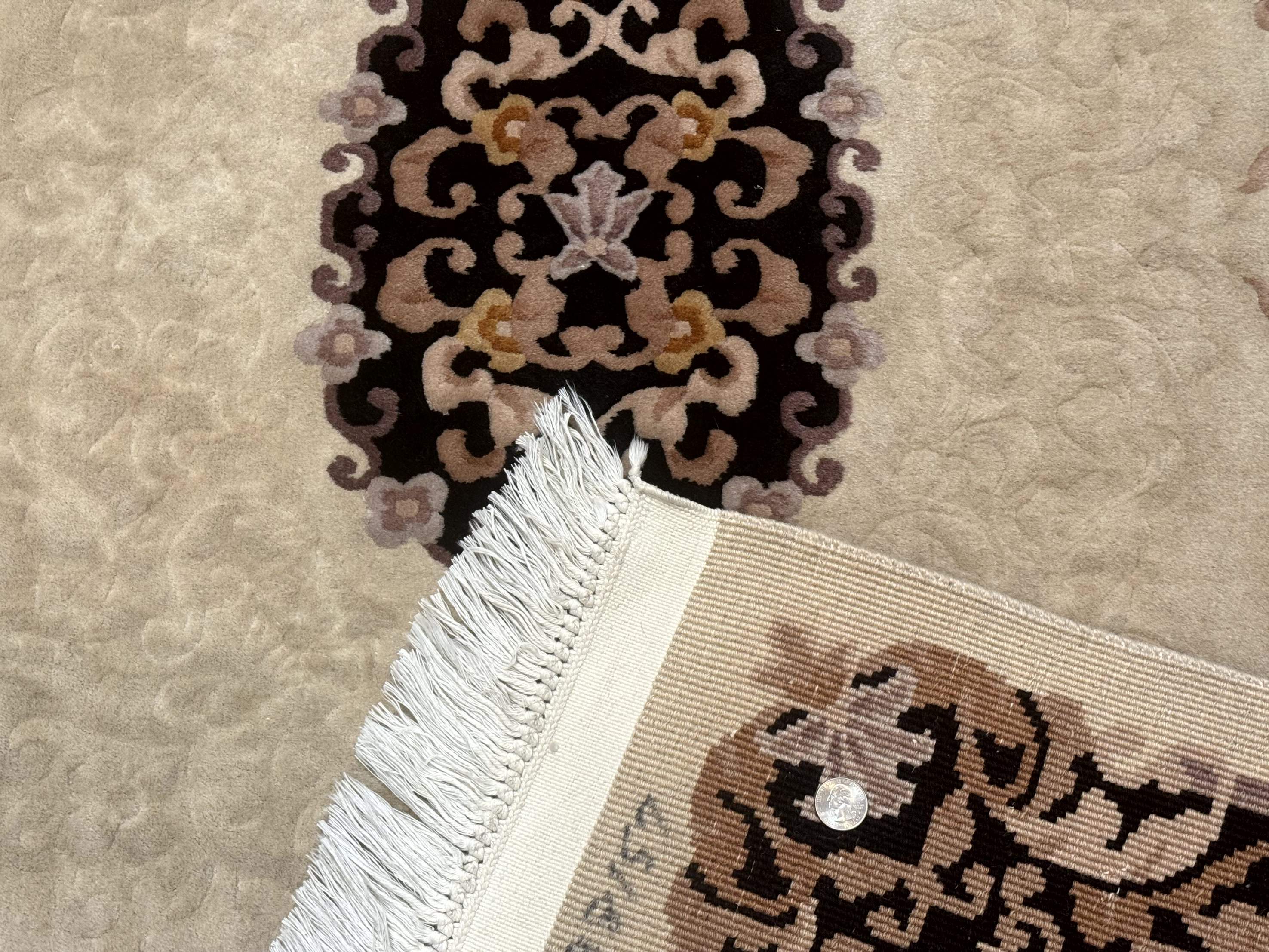 Chinese Aubusson Wool Rug 4x6, 90 Line Rug, Wool, Oat & Black - Jewel Rugs