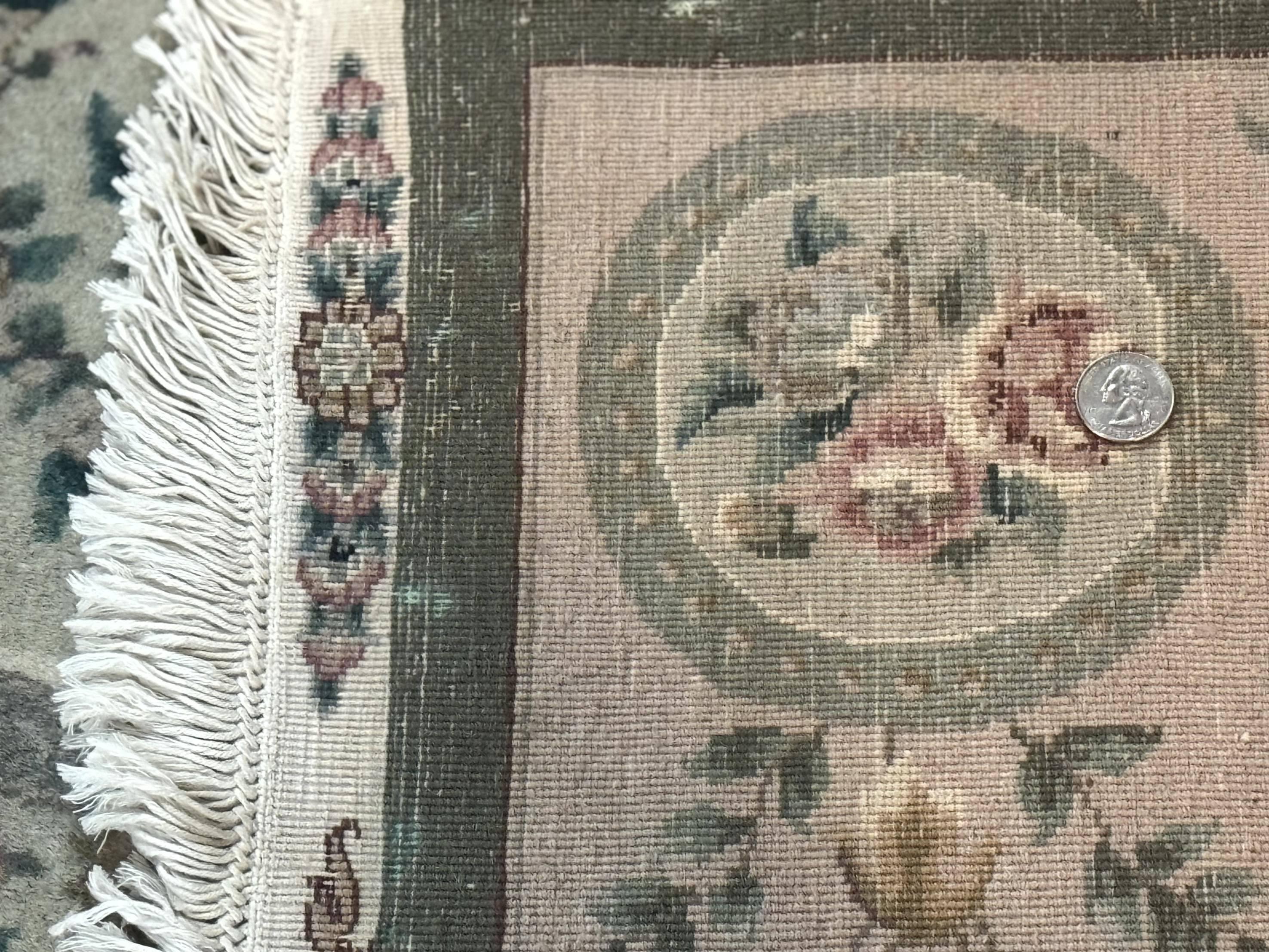 Pak Persian Rug 9x12, Wool with Silk Highlights, European Design, Floral, Green - Jewel Rugs