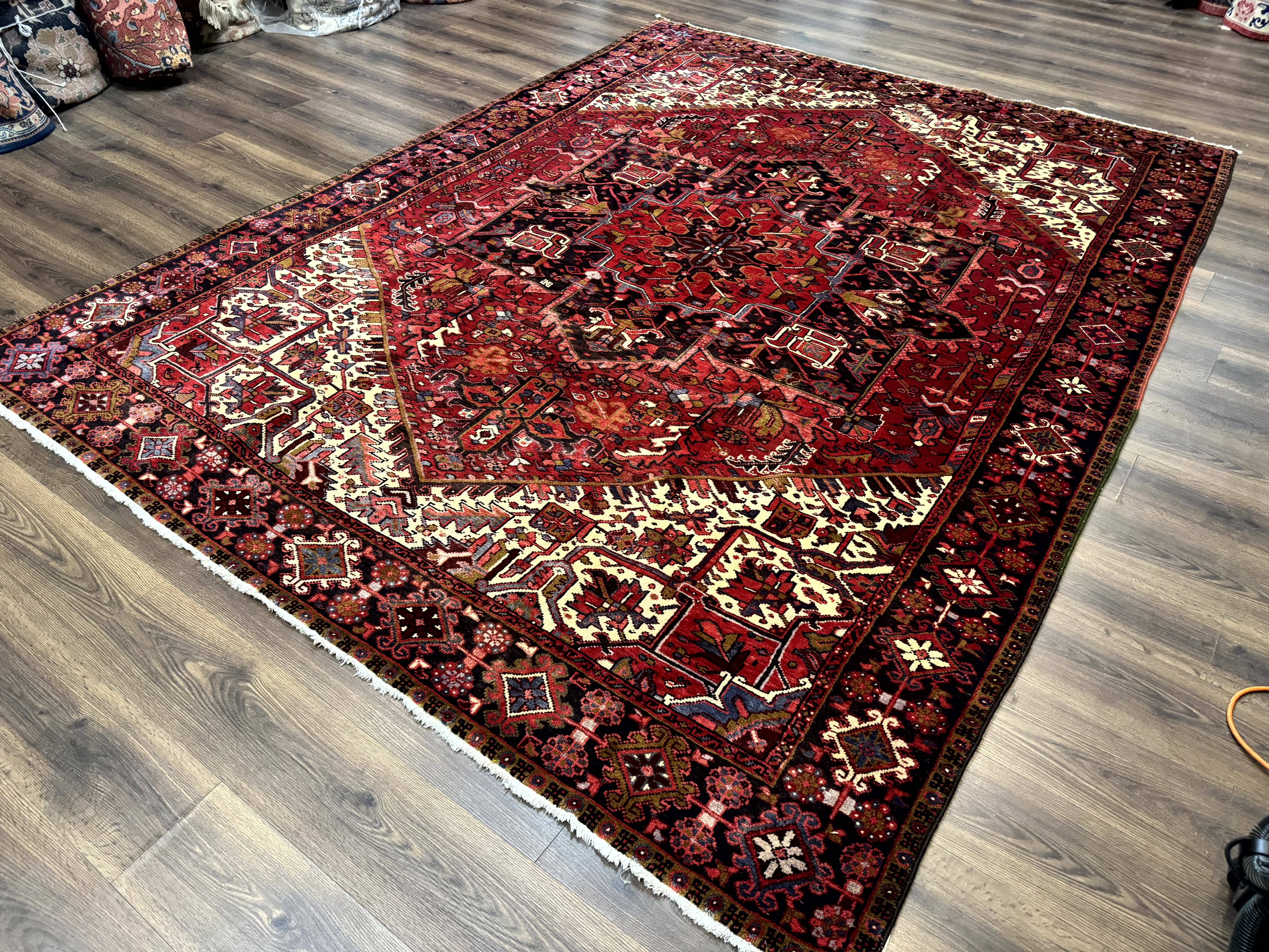 Persian Heriz Rug 8x11, Geometric Design, Red & Cream - Jewel Rugs