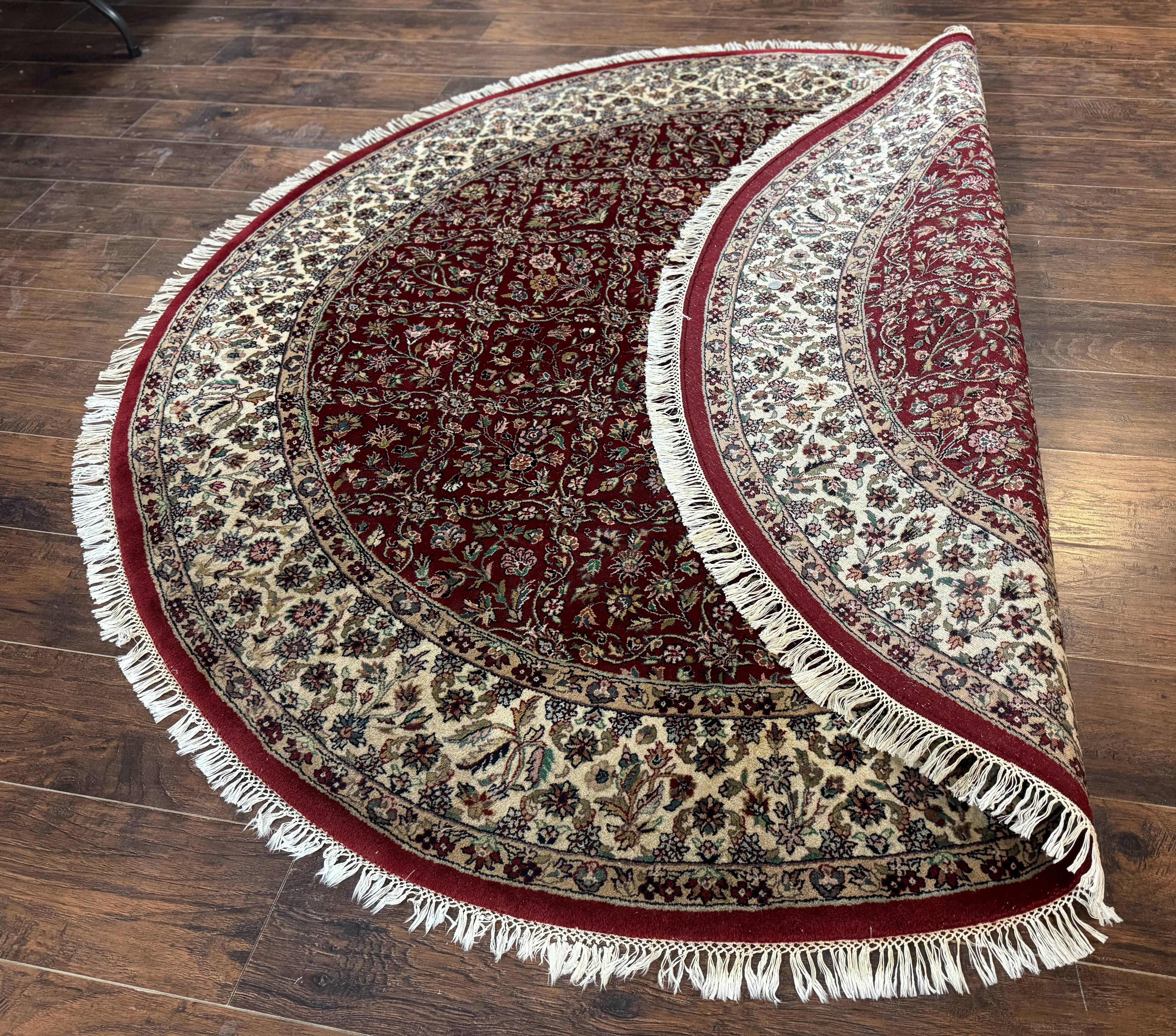 Indo Persian Round Rug 7x7, Wool, Vintage, Handmade, Large Round Oriental Carpet - Jewel Rugs
