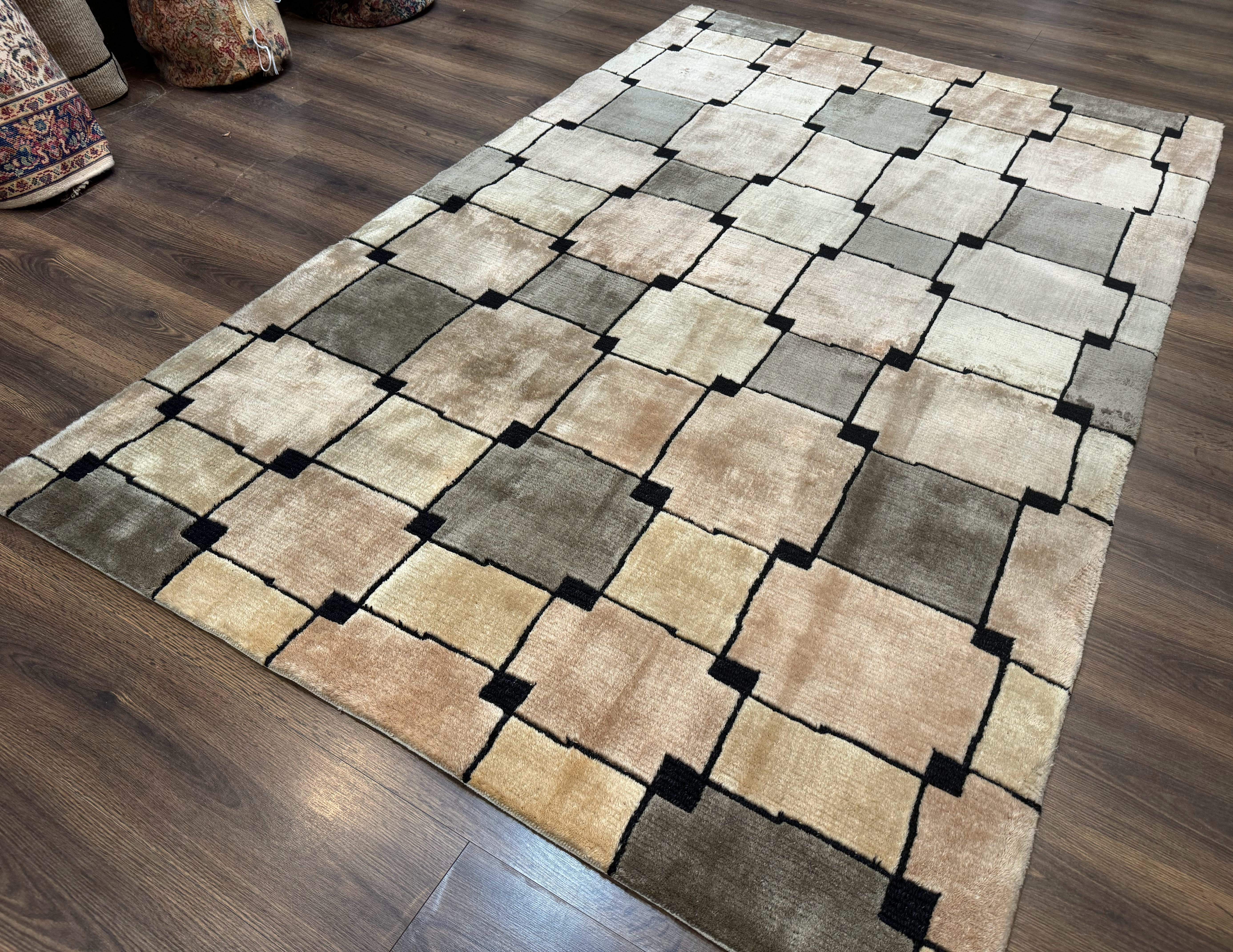 Tibetan Wool Rug 5x8, Contemporary Modern Carpet, Abstract Design, Soft Thick Pile, Pair A - Jewel Rugs