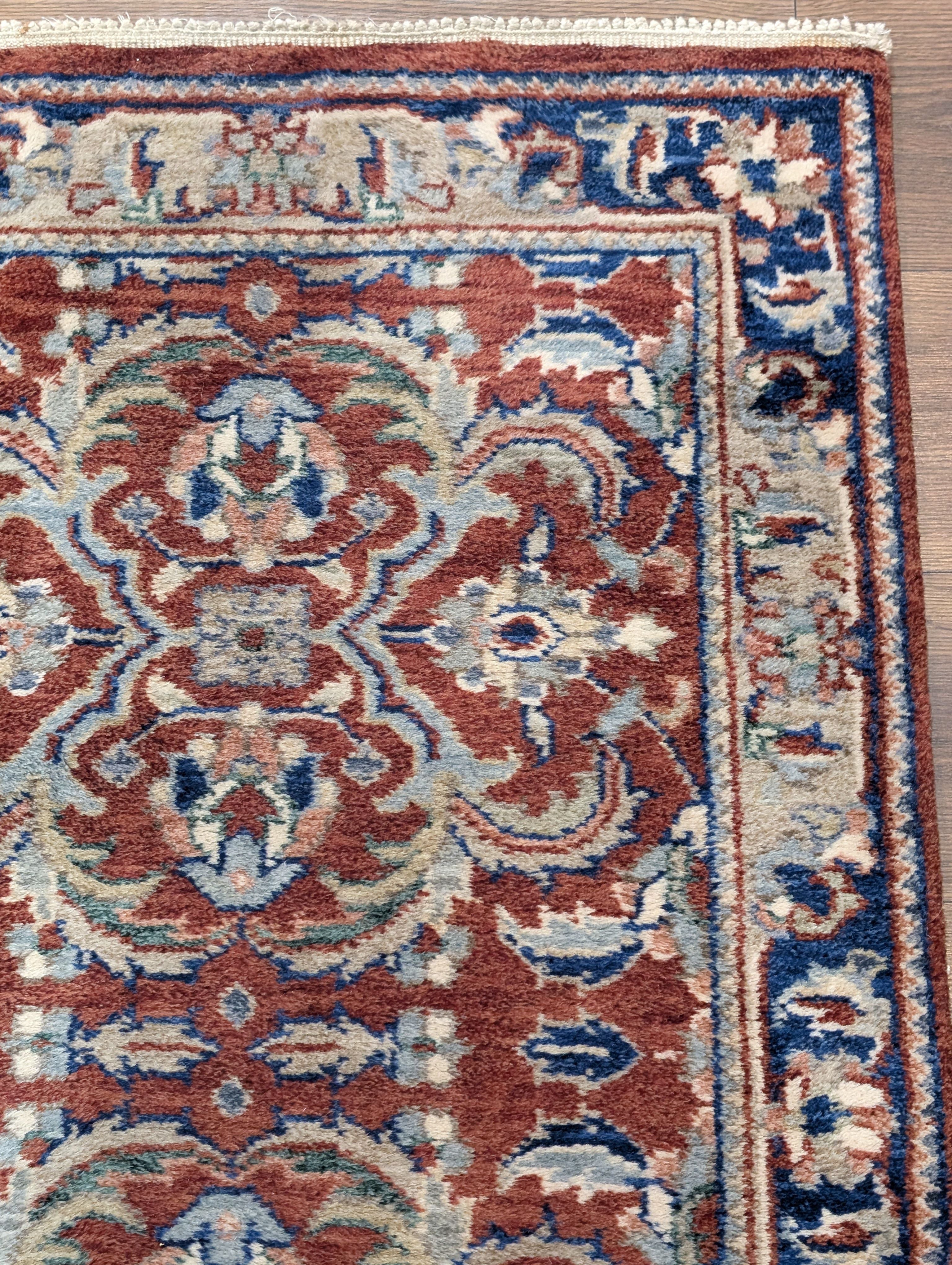 Indo Persian Runner Rug 2.6 x 16, Long Narrow Rug for Hallway, Brick Red and Blue - Jewel Rugs