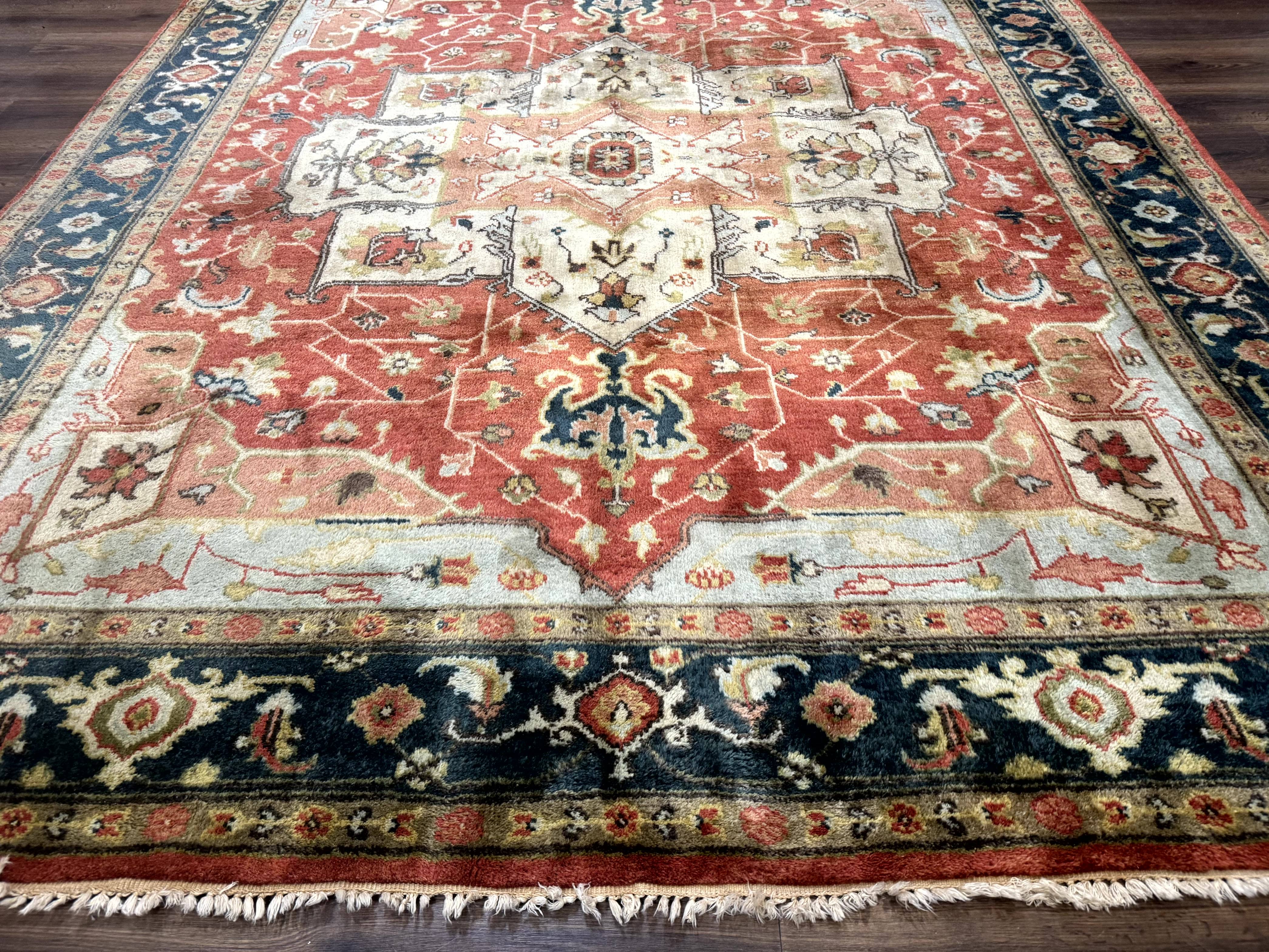 Indo Persian Heriz Rug 8x10, Terracotta, Geometric Serapi Carpet - Jewel Rugs