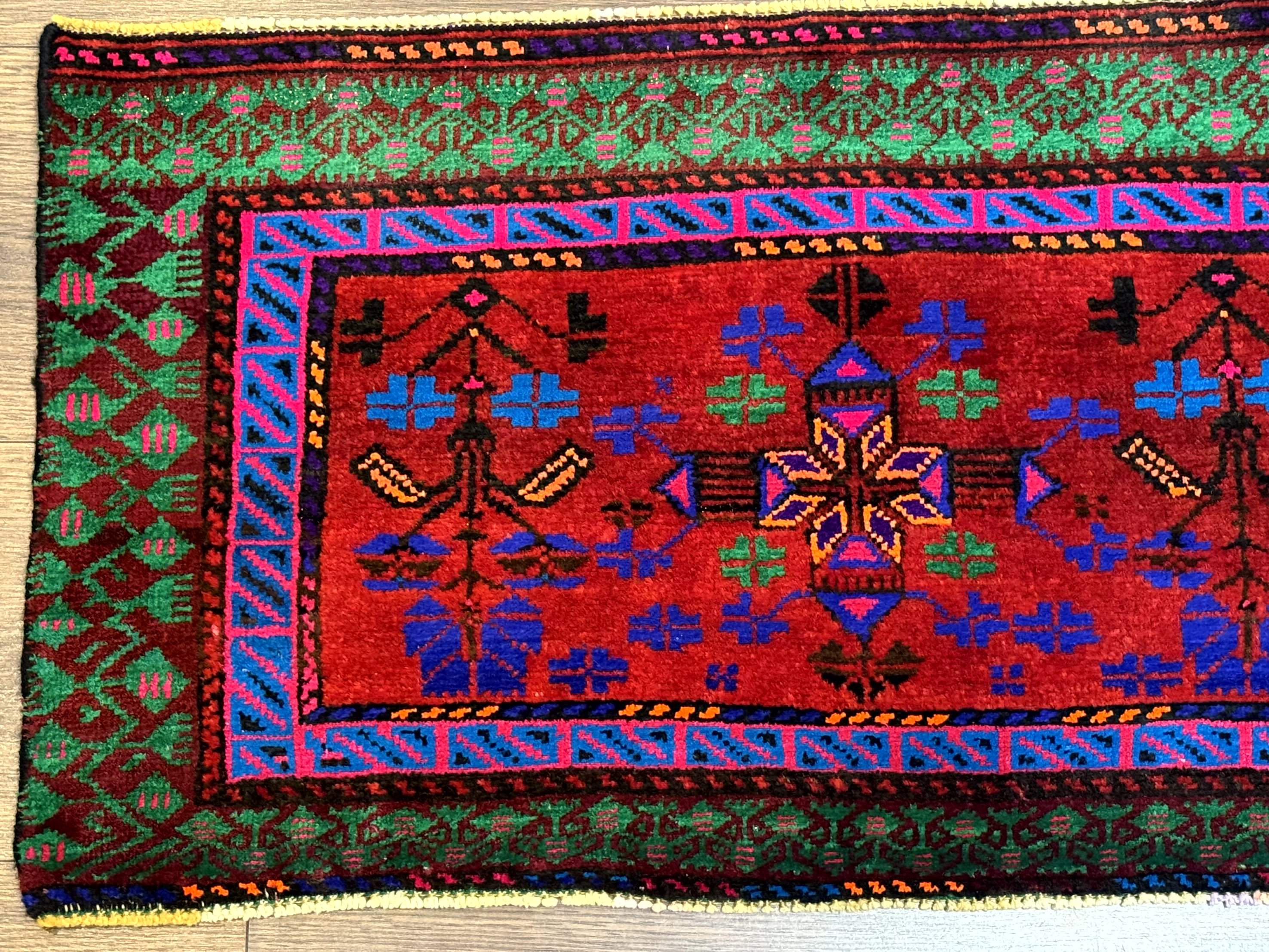 Small Persian Baluch Rug, Red Green Blue, Tribal Rug - Jewel Rugs