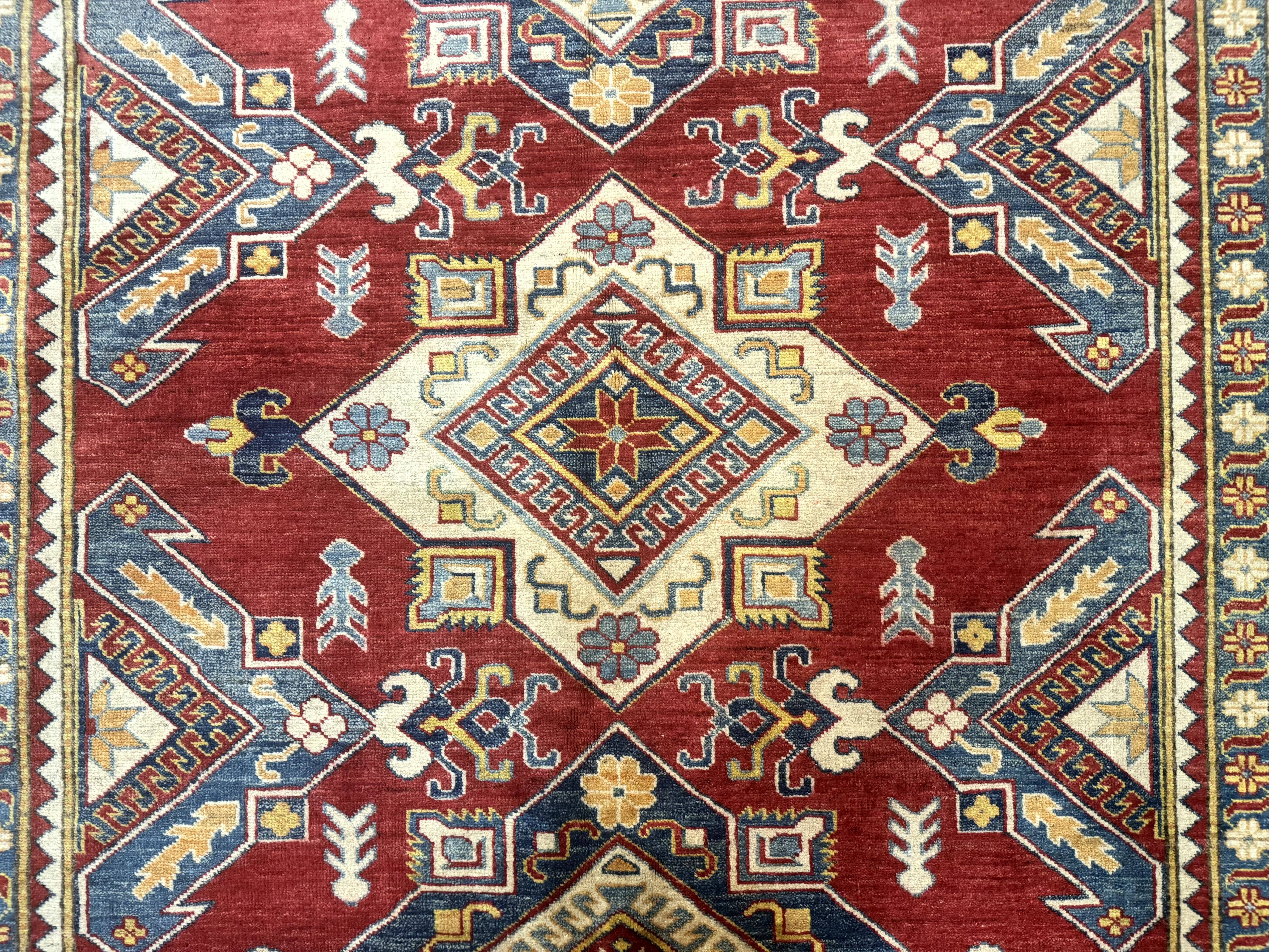 Turkish Kazak Rug 7.6 x 9.5, Geometric Medallions, Caucasian Pattern - Jewel Rugs