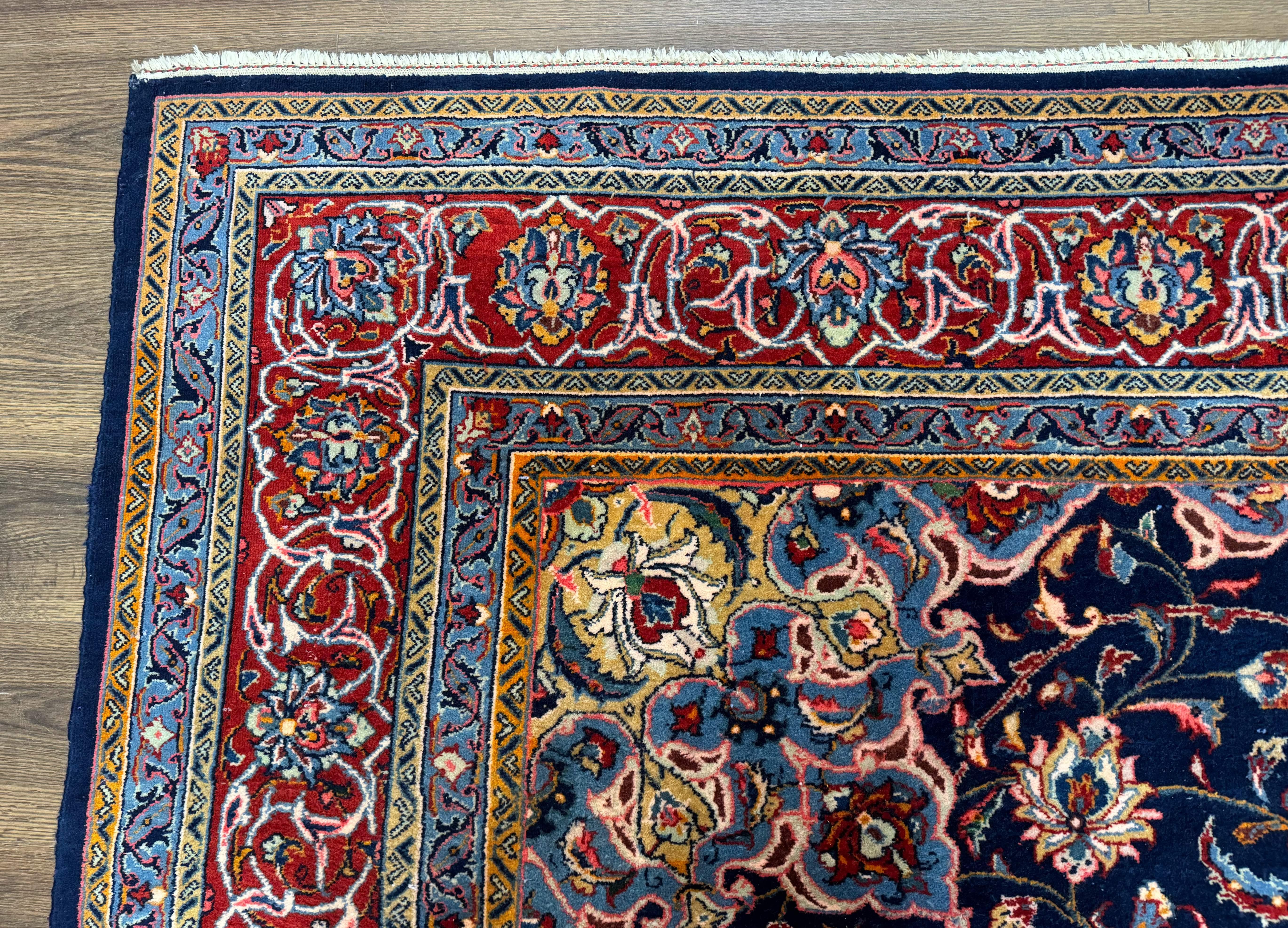 Navy Blue Persian Sarouk Rug 8x11 - Unique Floral Medallion - Jewel Rugs