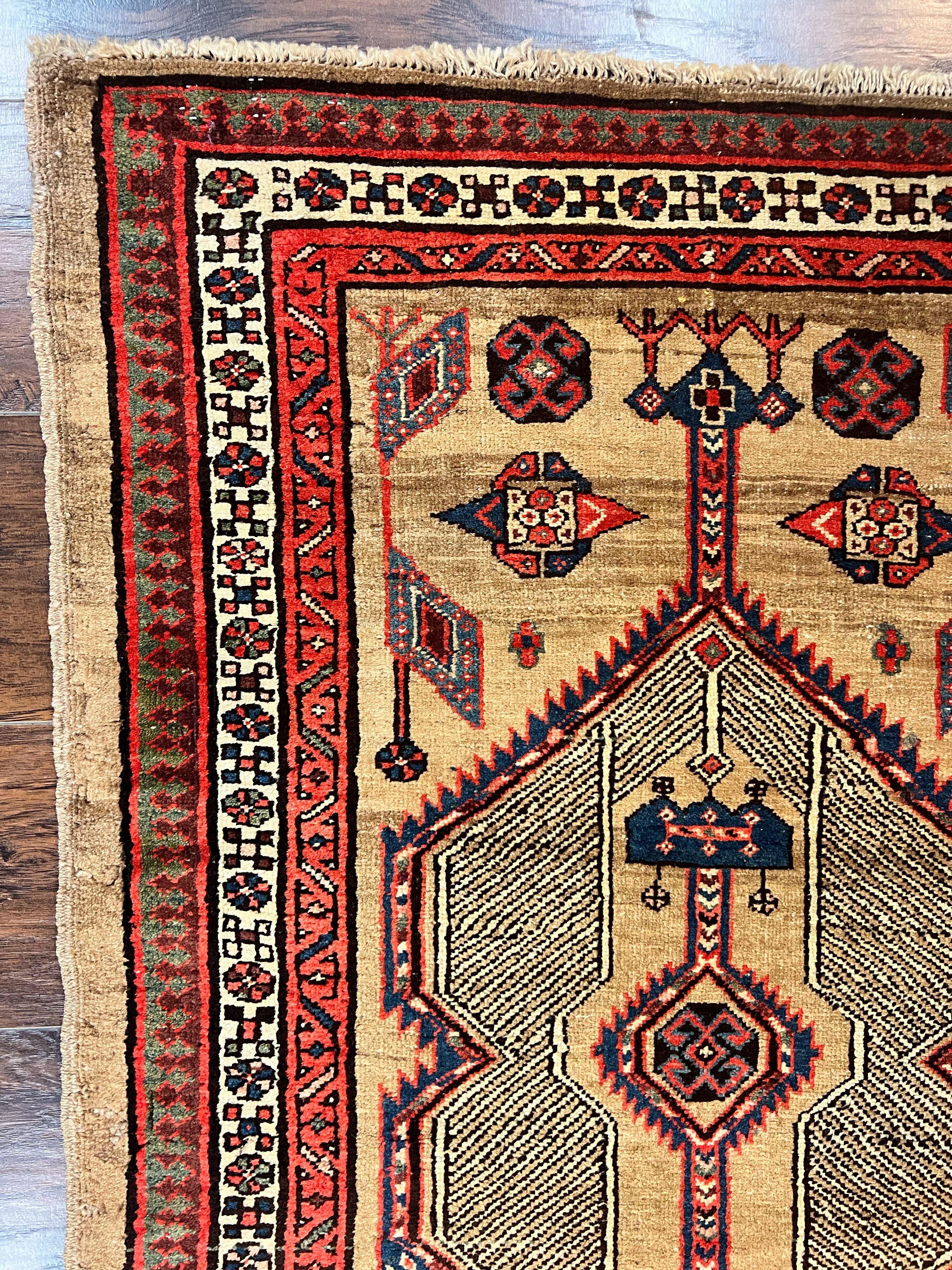 Antique Persian Runner 3 x 7, Camel Hair Runner 3x7 ft, Handmade Hallway Rug, Geometric Design, Tribal Rug, Persian Sarab Rug 3x7 - Jewel Rugs