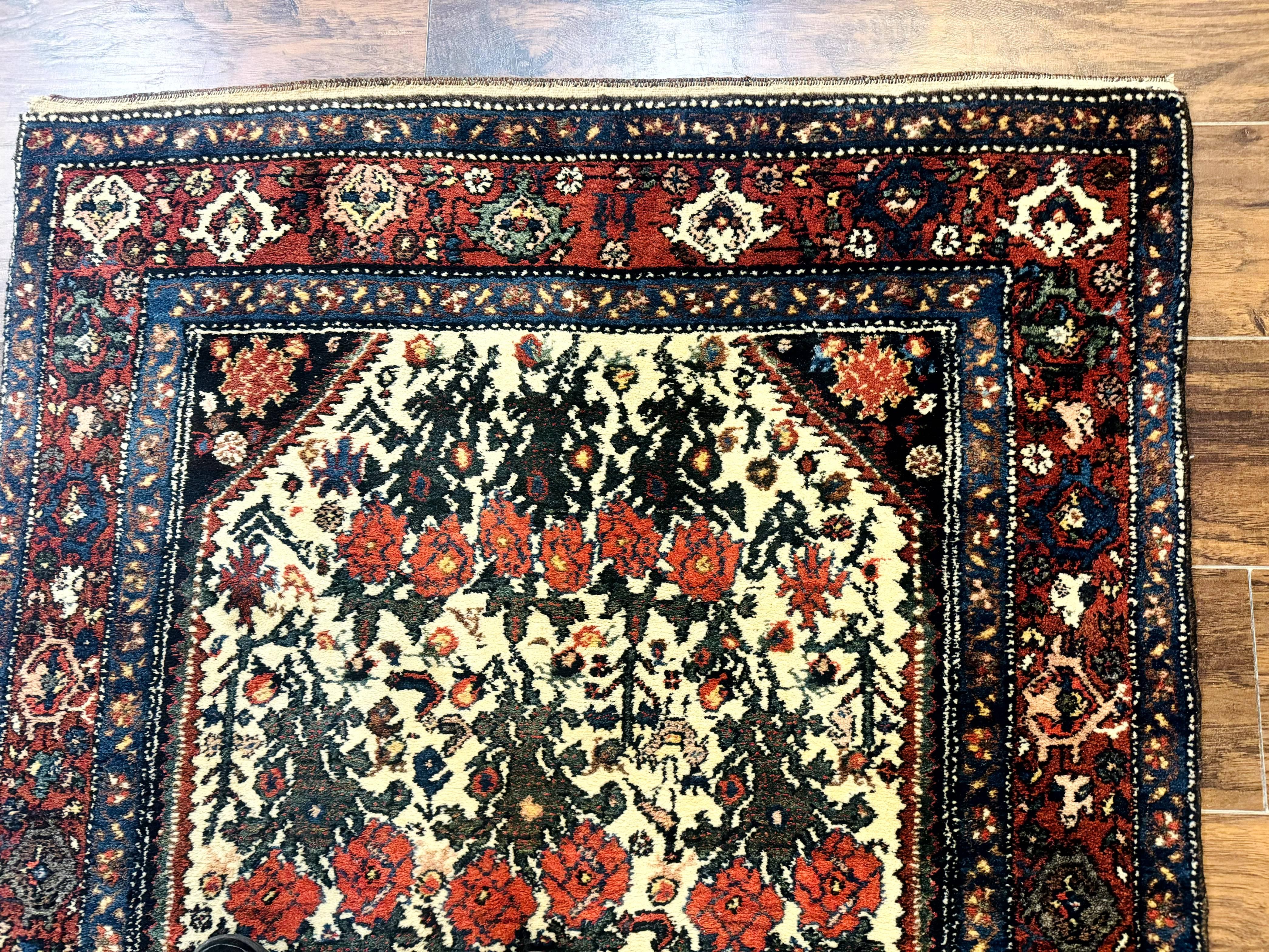 Persian Tribal Rug 3x5, Antique Persian Carpet, Floral Roses, Handmade, Persian Zanjan Rug - Jewel Rugs