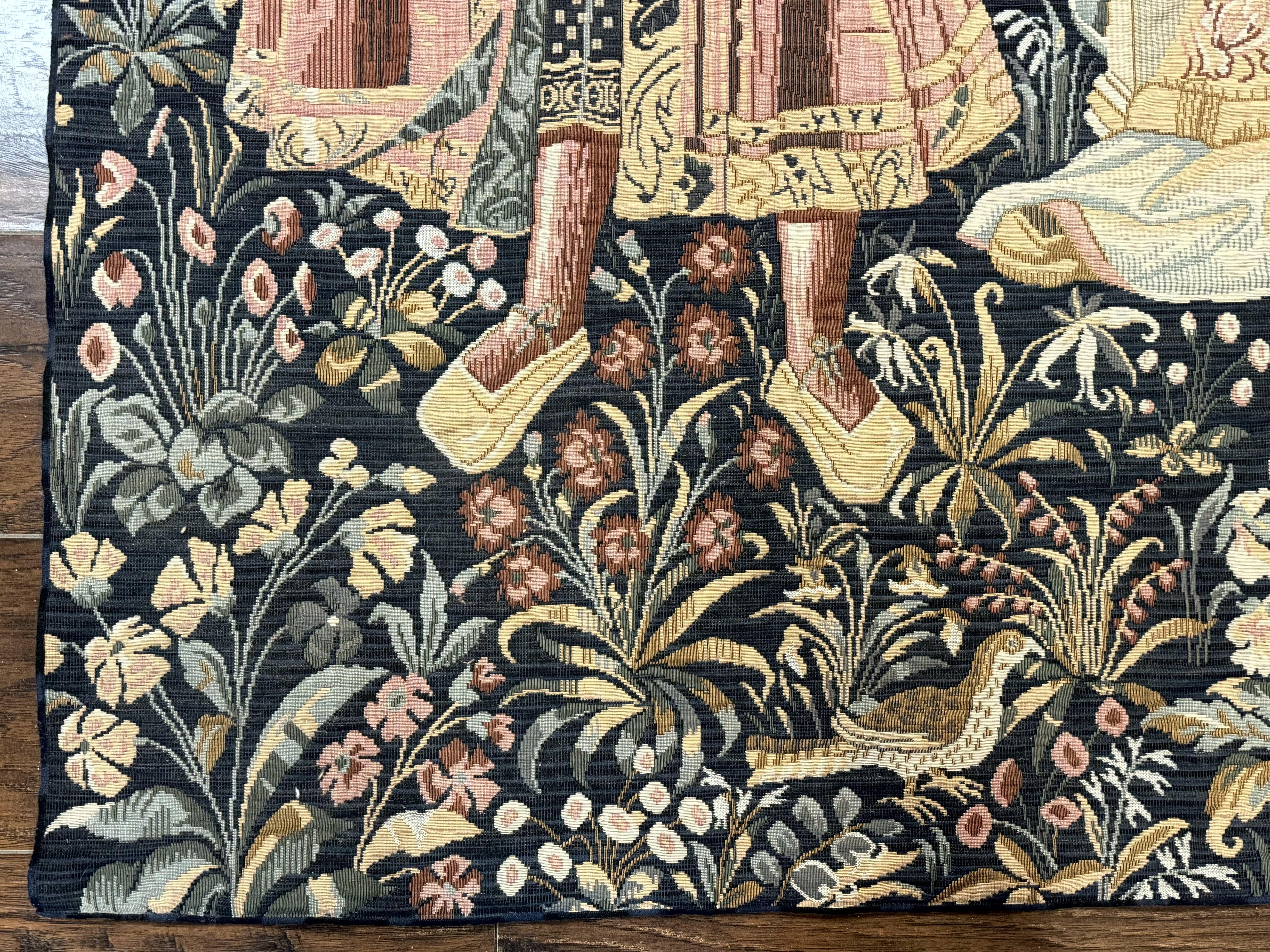 Vintage Belgium Tapestry 4x5, The Concet Musicians, Green - Jewel Rugs