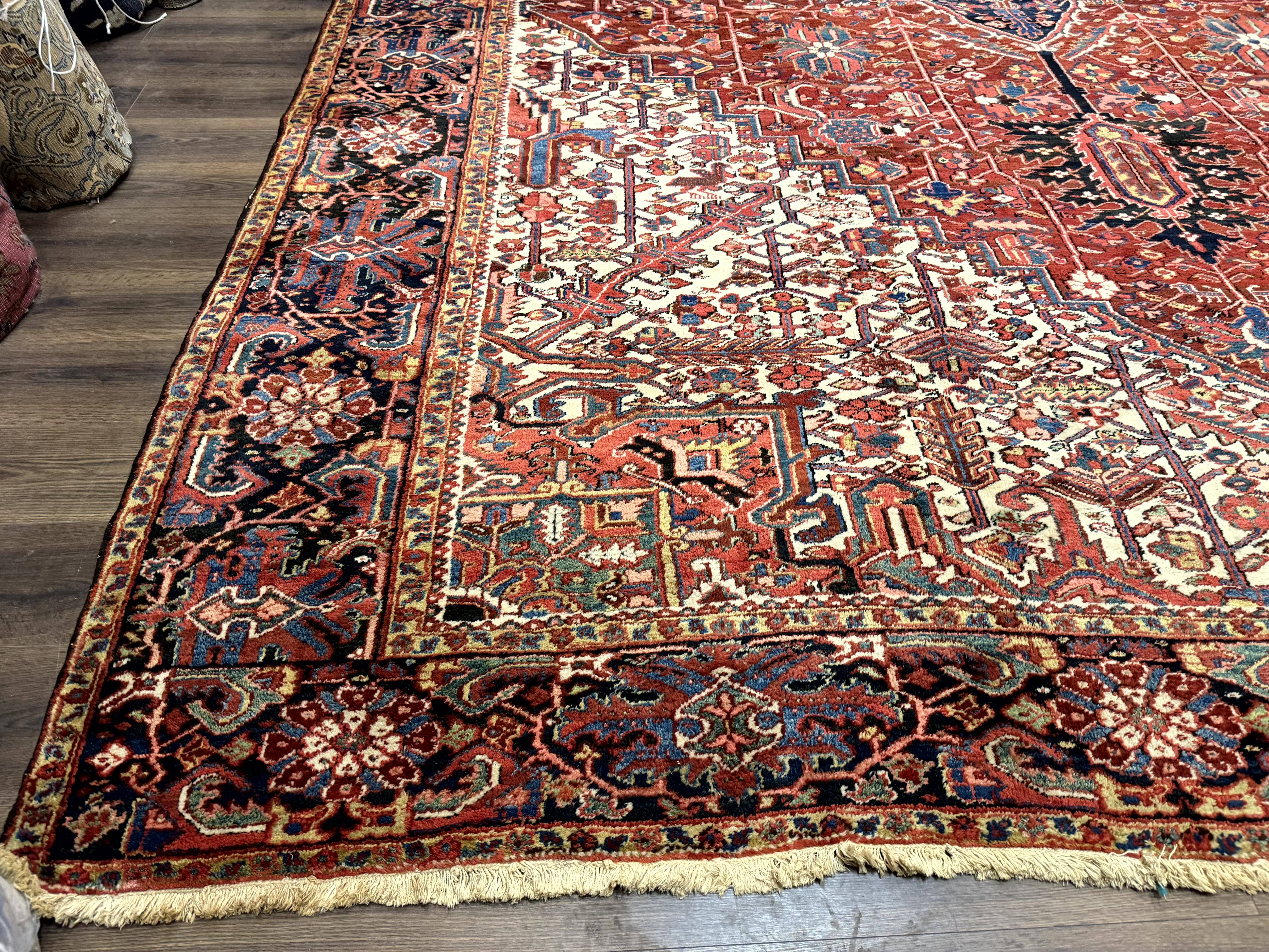 Palace Size Persian Heriz Rug 12x21 Wool Handmade Red Blue Ivory - Jewel Rugs