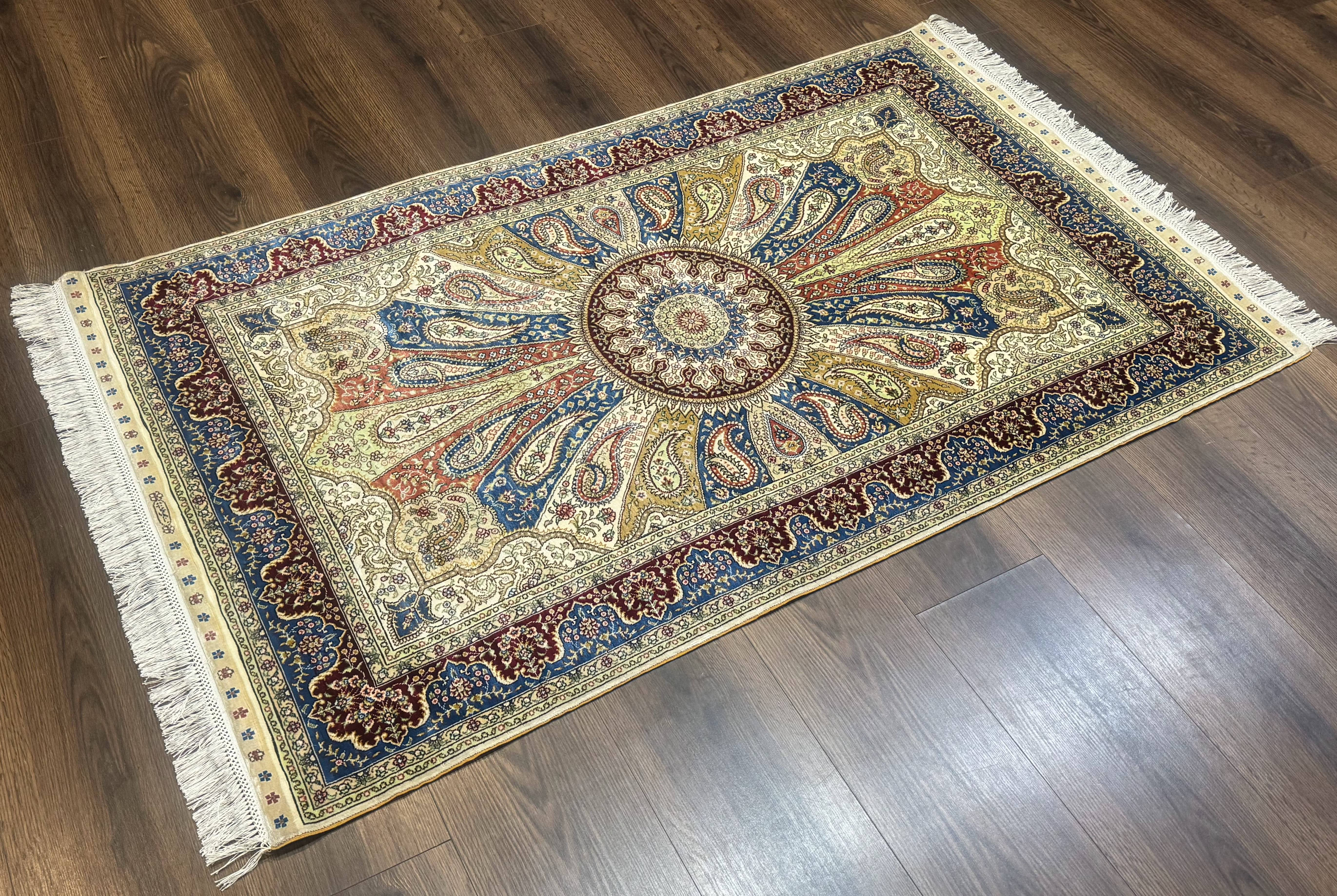Colorful Turkish Silk Hereke Rug 3x5 with Signature, Unique Design, Very Fine 340 KPSI - Jewel Rugs