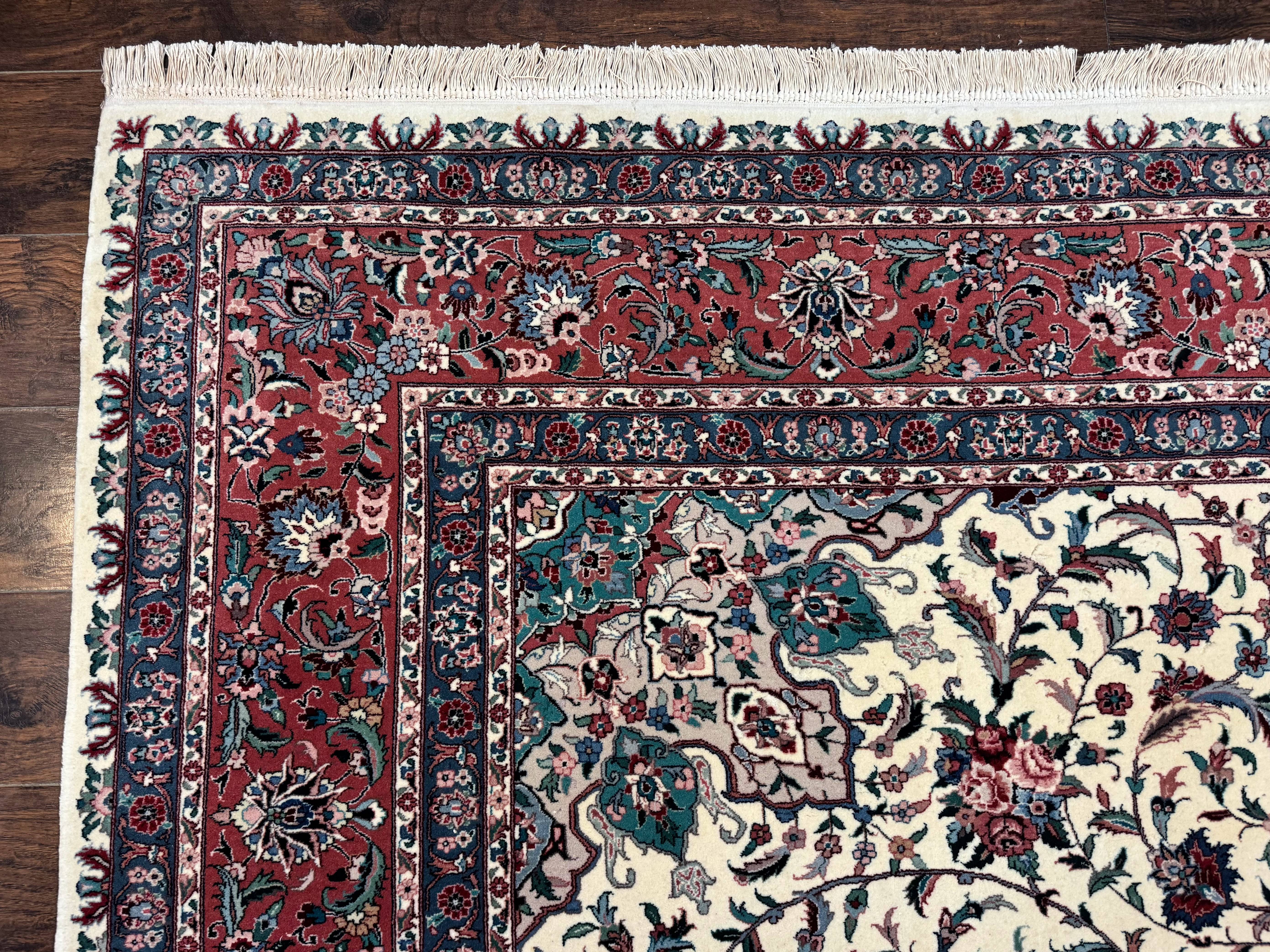 Sino Persian Rug 9x12, Fine 260 KPSI, Floral Medallion, Ivory and Rose-Red - Jewel Rugs