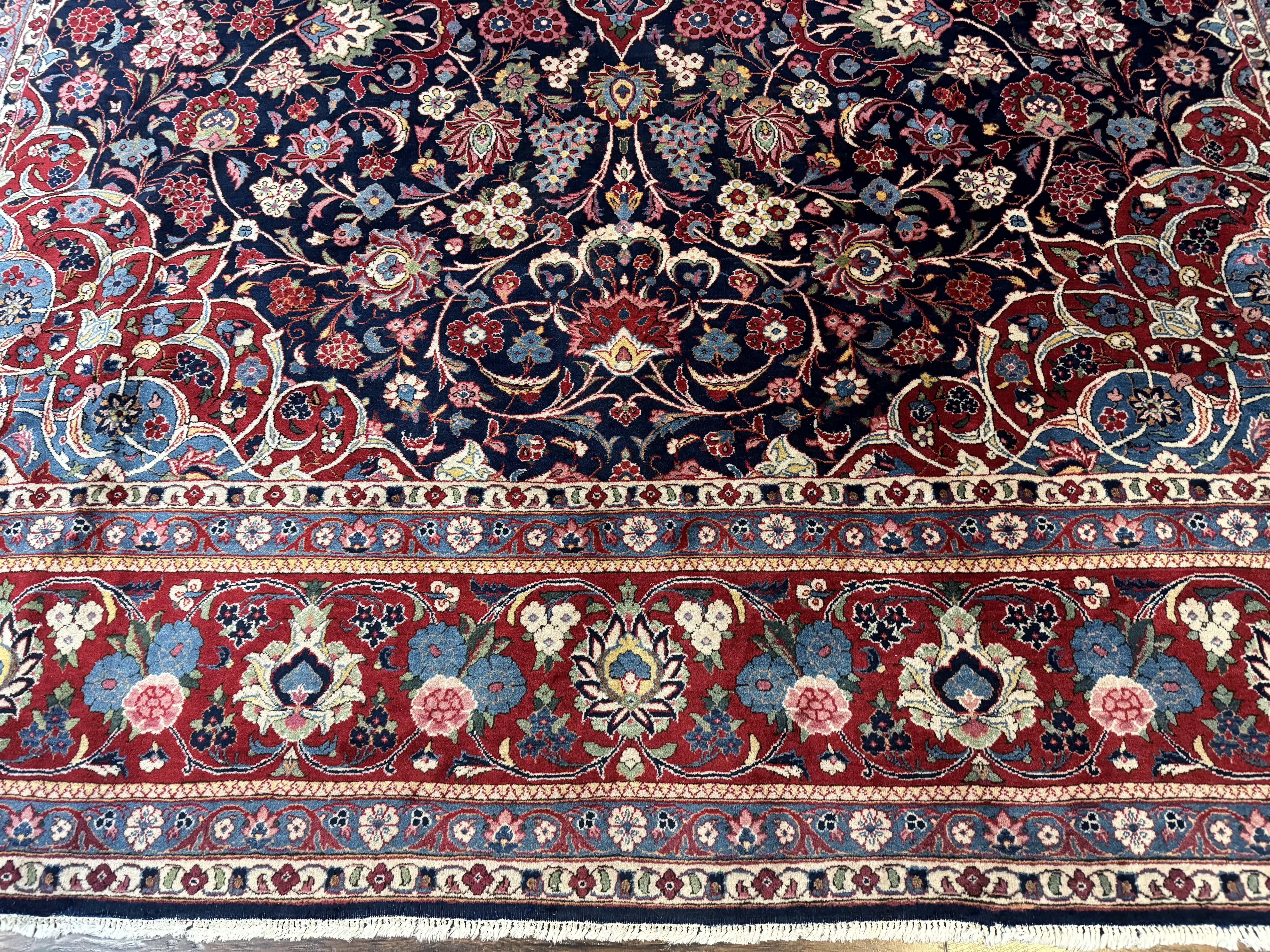 Navy Blue Persian Rug 9x12, Antique Persian Carpet, Kork Wool, 200 KPSI, Persian Kashan Rug - Jewel Rugs