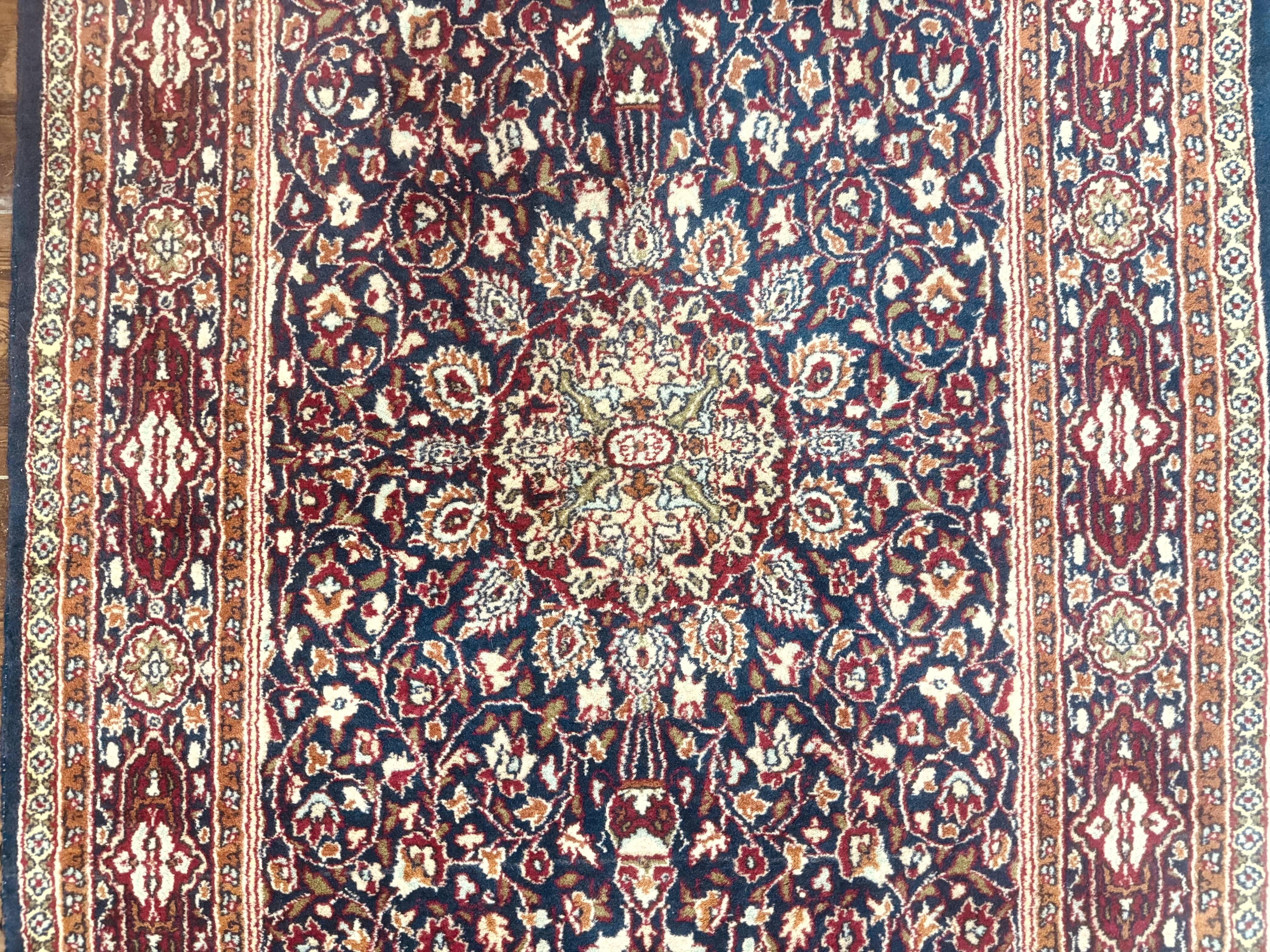 Indo Kashmiri Rug 3x5, Navy Blue, Very Fine 400 KPSI, Pair B - Jewel Rugs