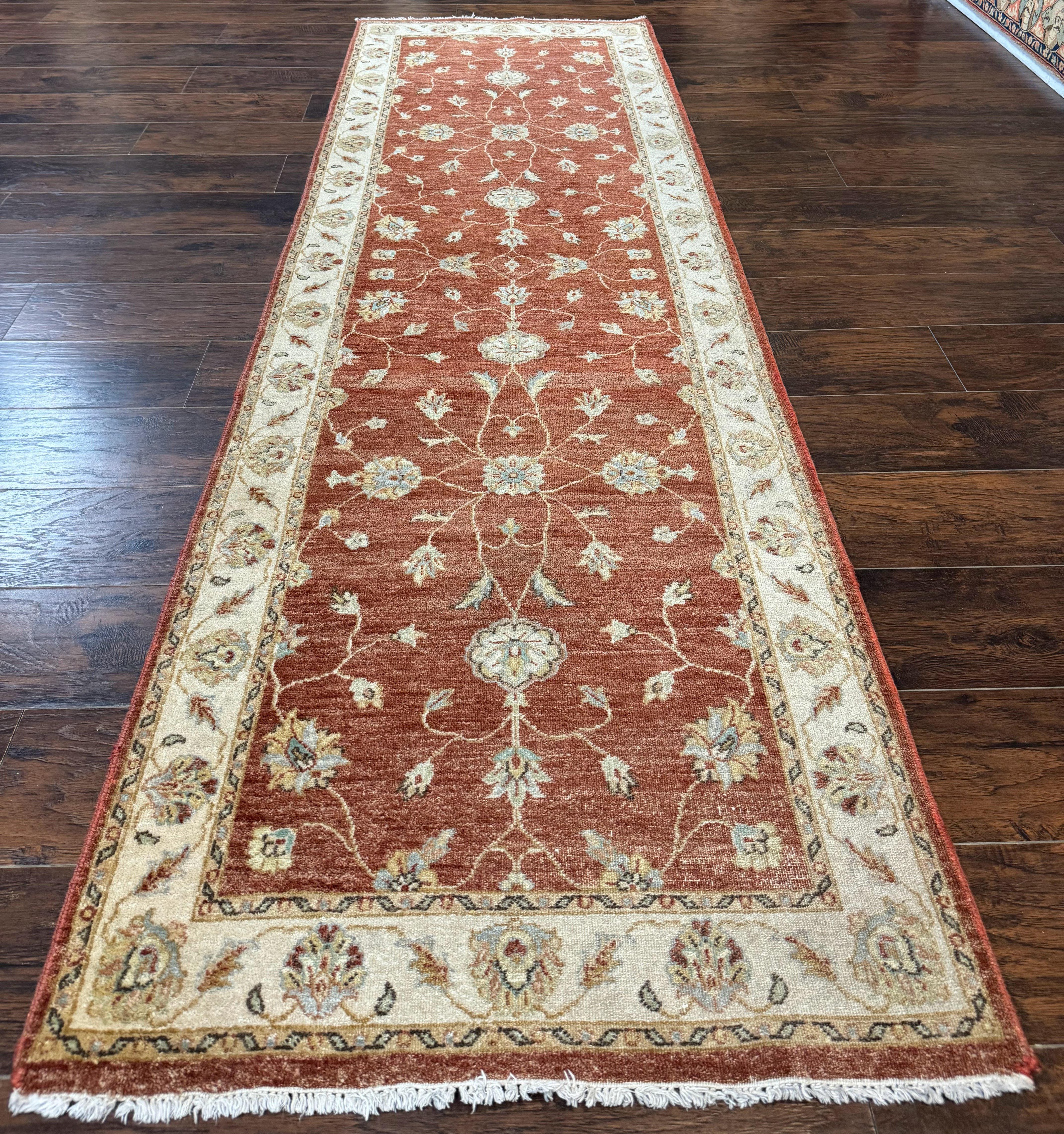 Peshawar Runner Rug 3x10, Pak Persian Runner for Hallway or Kitchen, Tradiitonal 10ft Runner, Wool, Brick Red and Beige - Jewel Rugs