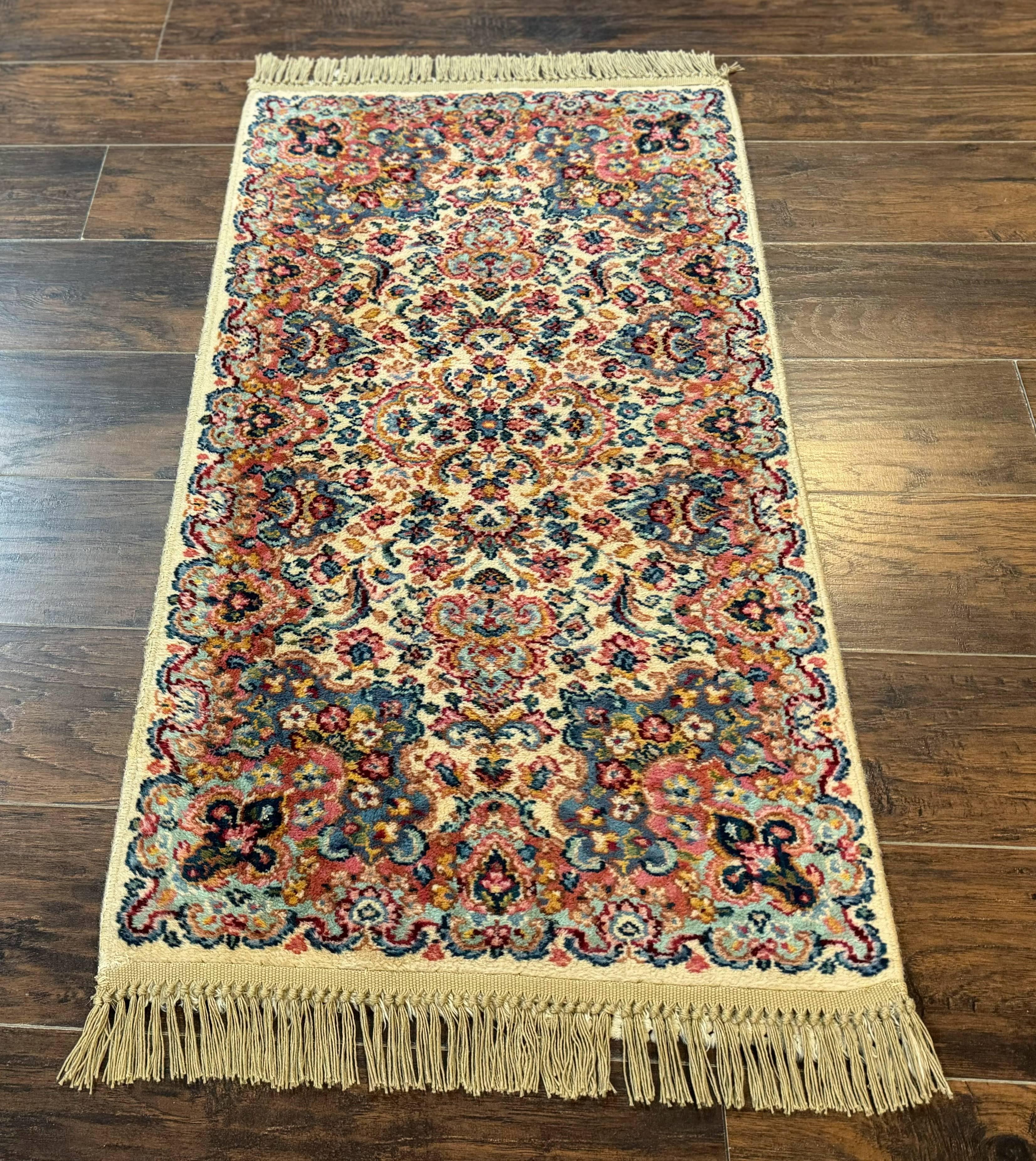 Karastan Rug 2x4, Karastan Kirman Rug #724, Wool Vintage Discontinued Small Karastan Area Rug, Ivory Kirman - Jewel Rugs