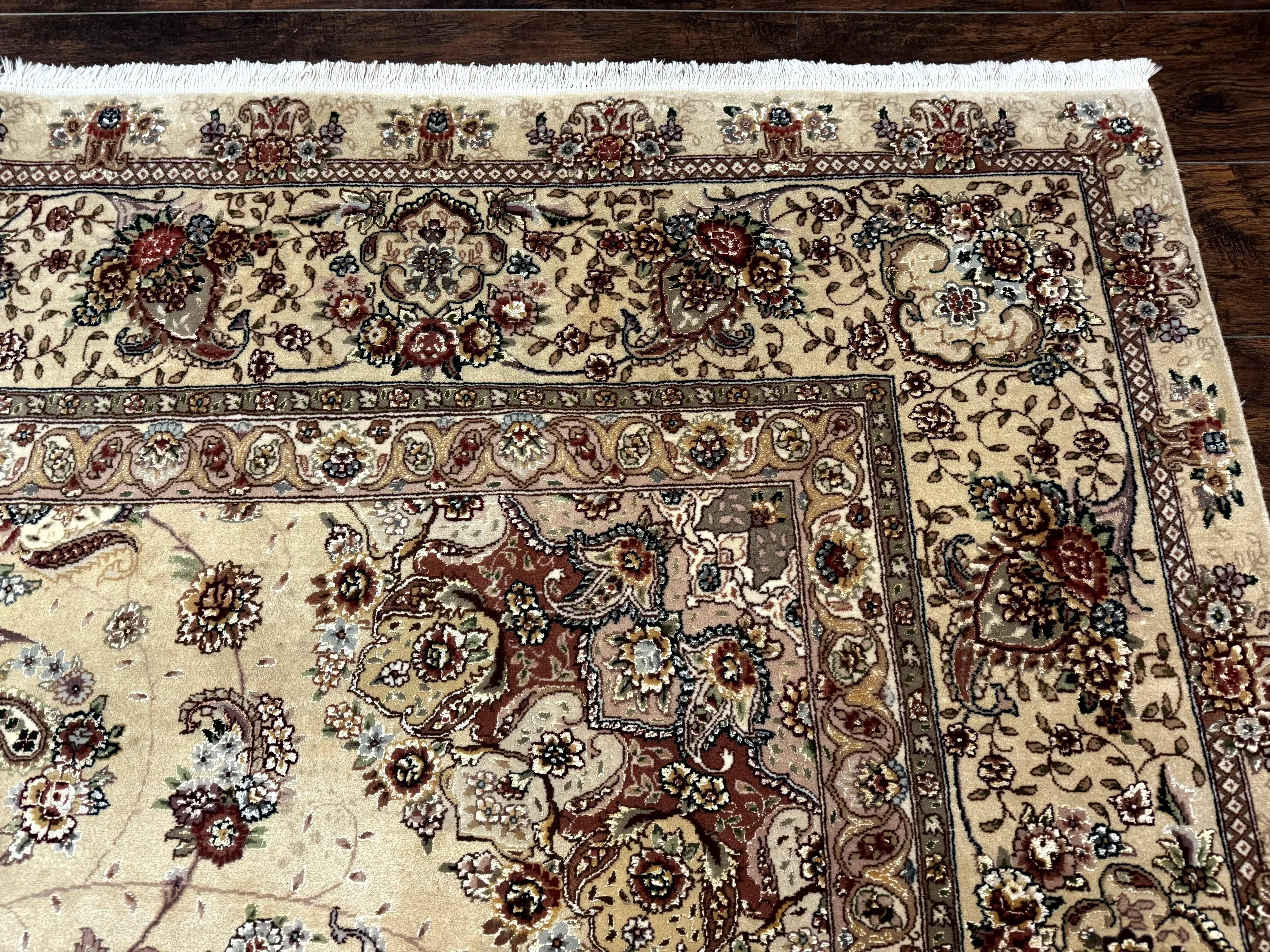 Sino Persian Rug 8x10, Wool and Silk Highlights, 290 KPSI, Floral Medallion - Jewel Rugs