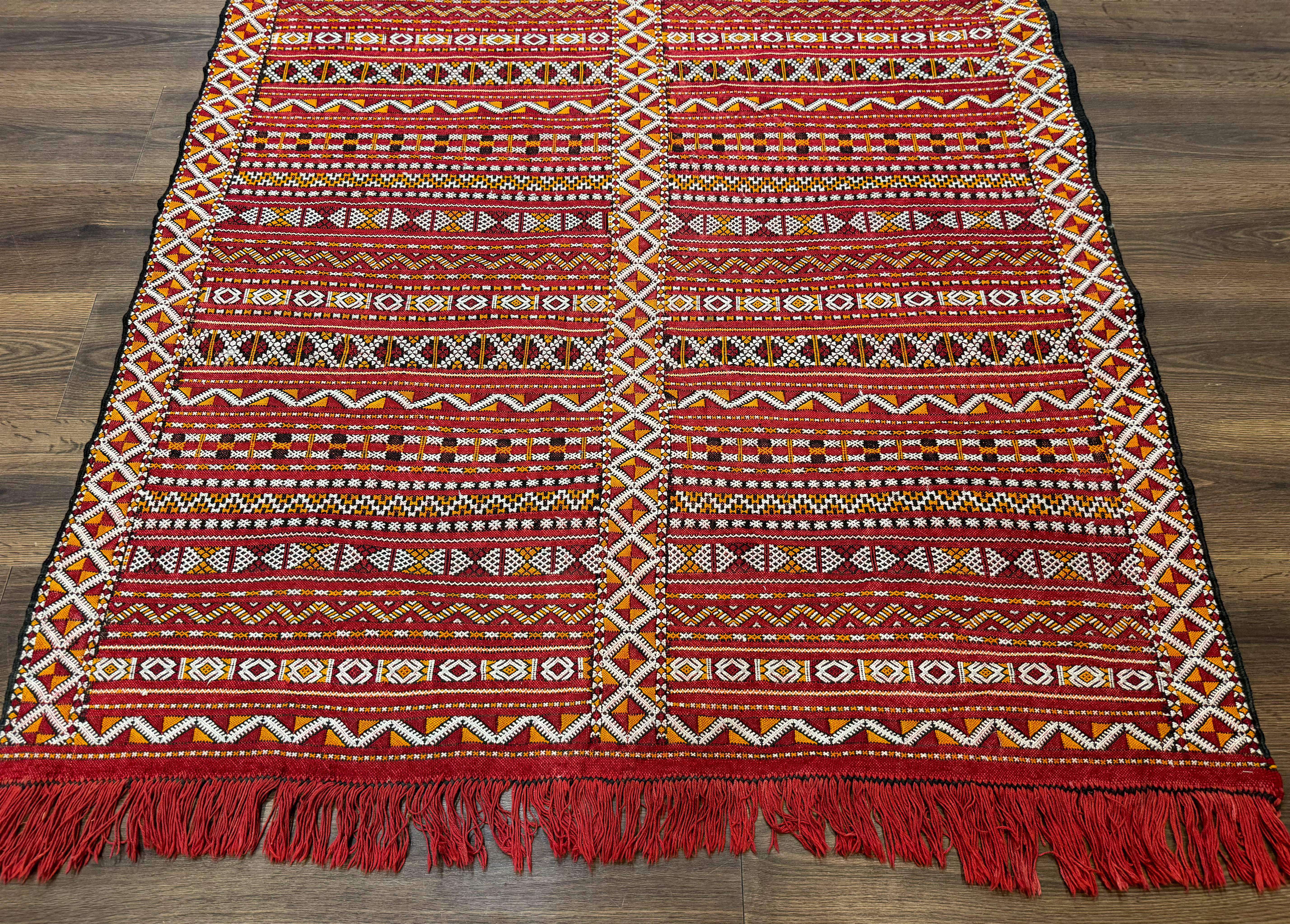 Moroccan Kilim Rug 4x8, Flatweave, Bohemian, Red Ivory Orange - Jewel Rugs