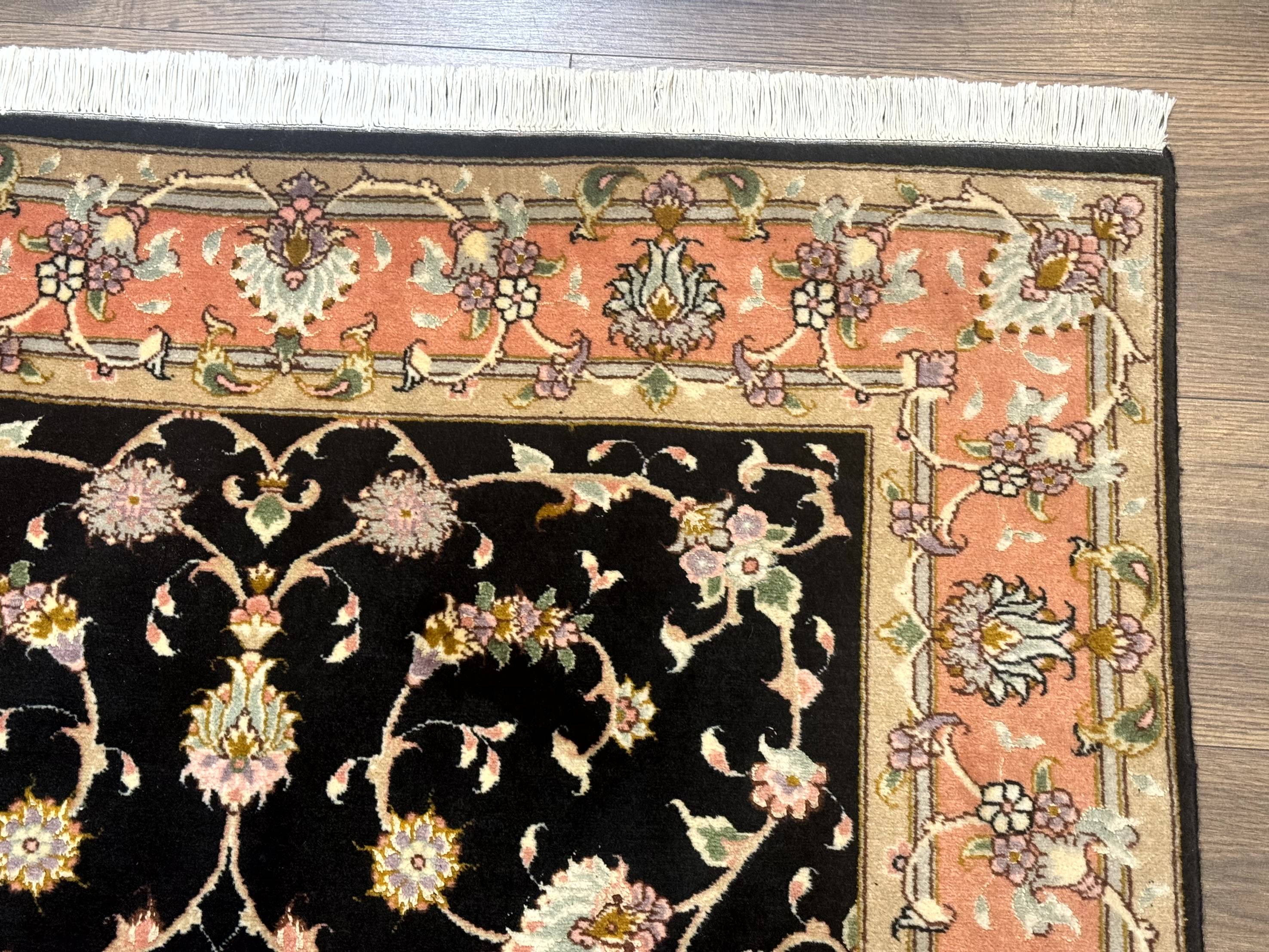 Persian Tabriz Rug 3x5 Black and Salmon Floral Fine Handmade 360 KPSI - Jewel Rugs