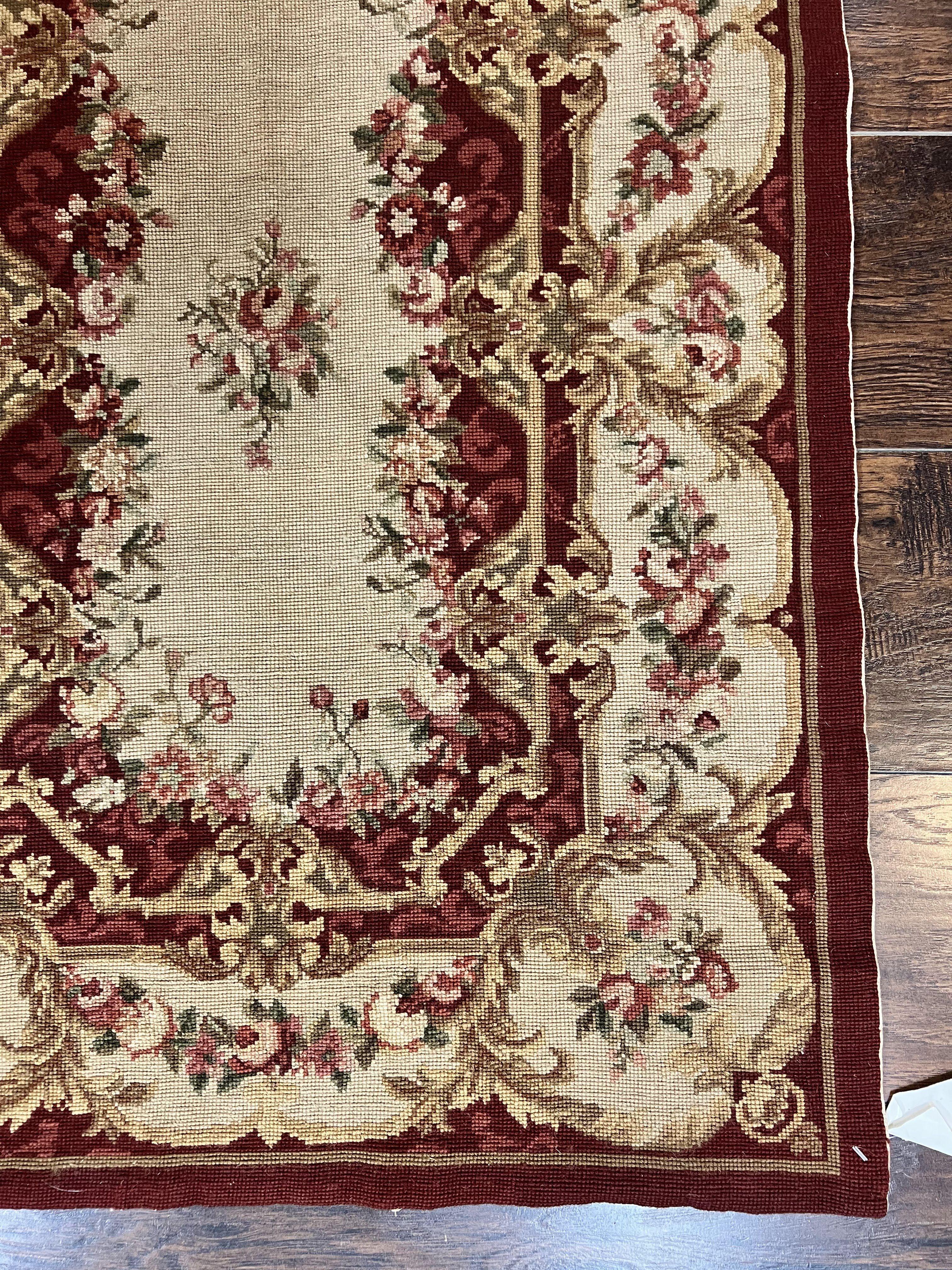 Needlepoint Runner Rug 2.5 x 10.7, Tan Runner Rug, Flatweave Runner, Aubusson European Design, Needlepoint Rug, Long Runner, Hallway Rug - Jewel Rugs