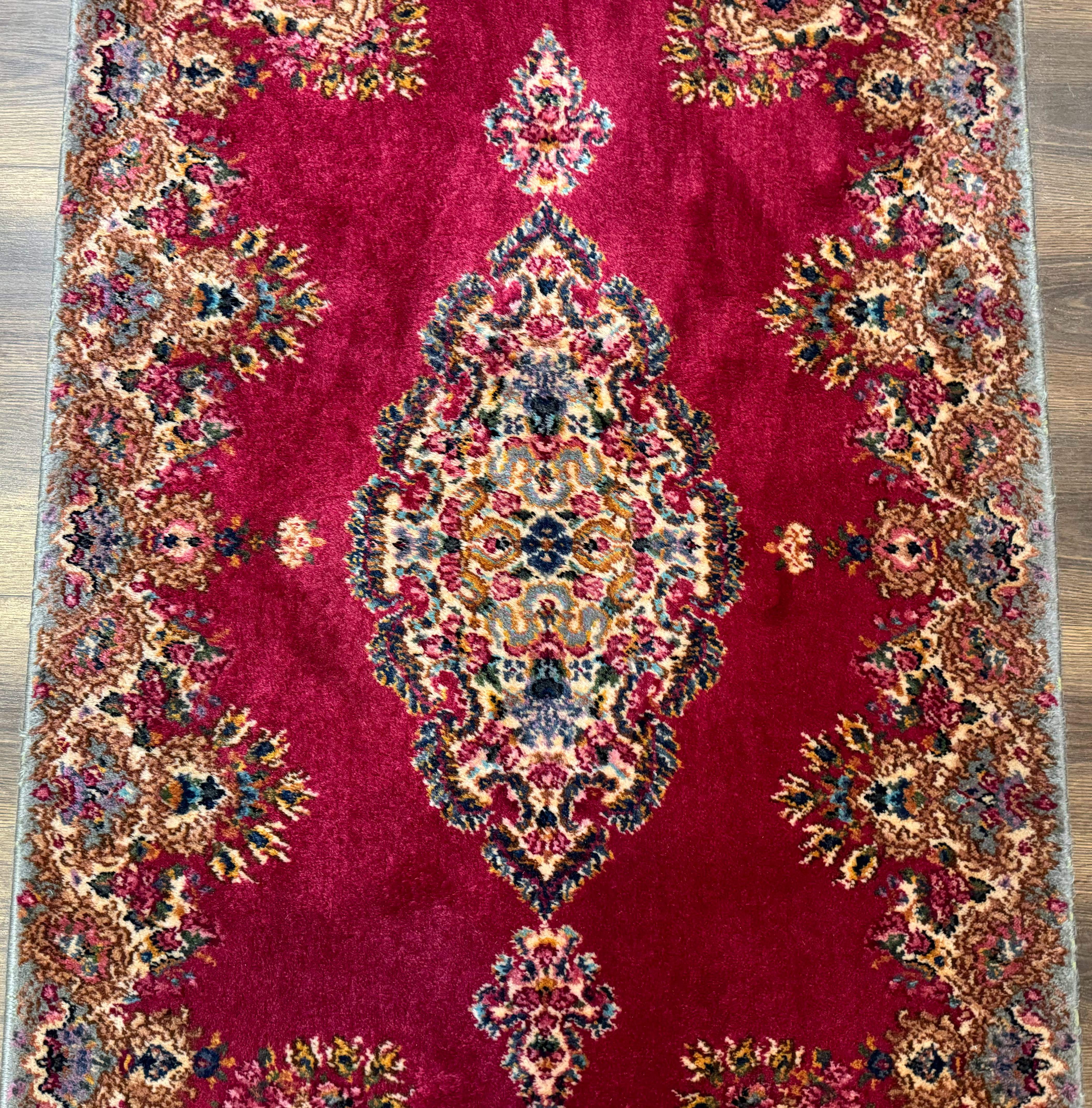 Karastan Rug 3x5 Red Medallion Kirman #762, Wool Vintage Original 700 Series - Jewel Rugs