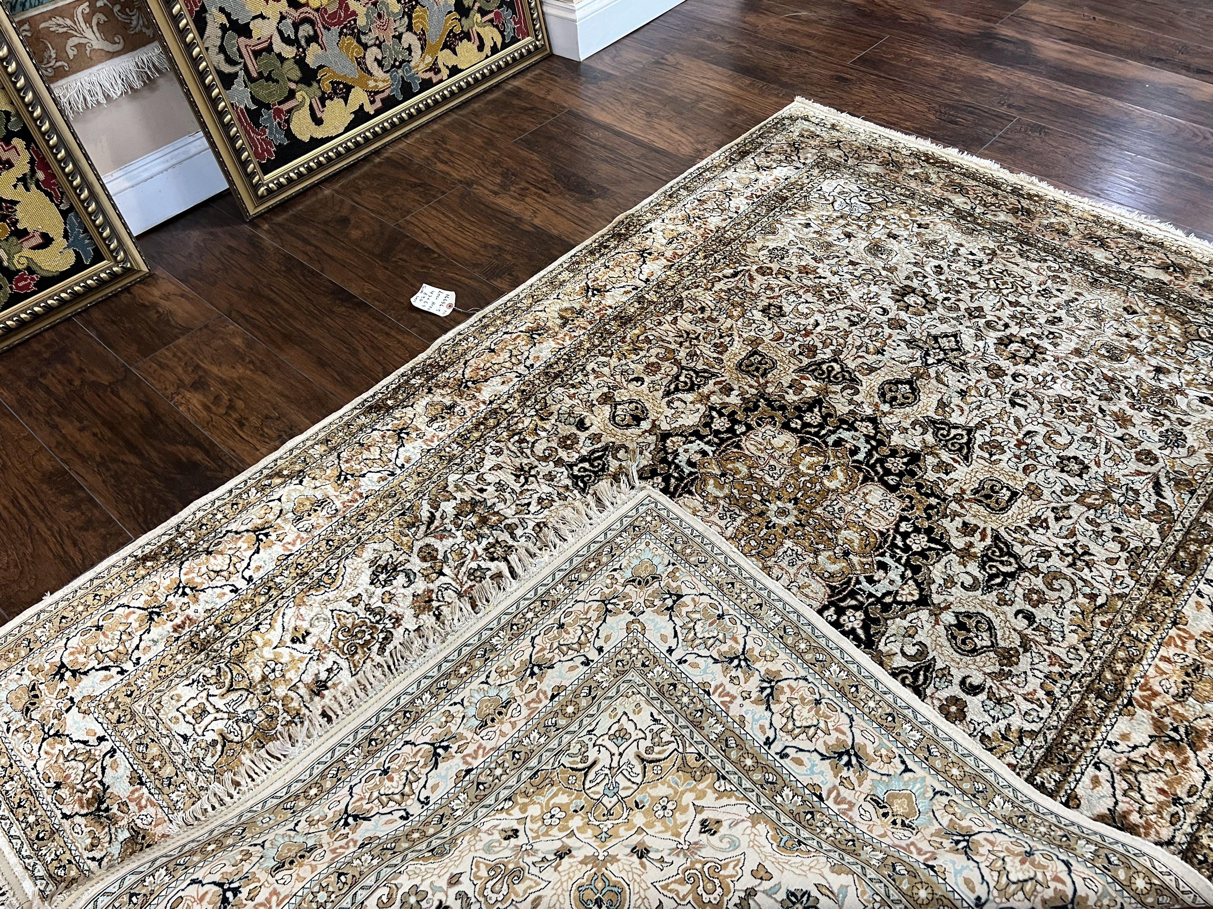 Persian Qum Silk Rug, Floral Medallion, Very Fine 60 Raj 475 KPSI, Handmade Hand Knotted Oriental Carpet, Silk on Silk - Jewel Rugs