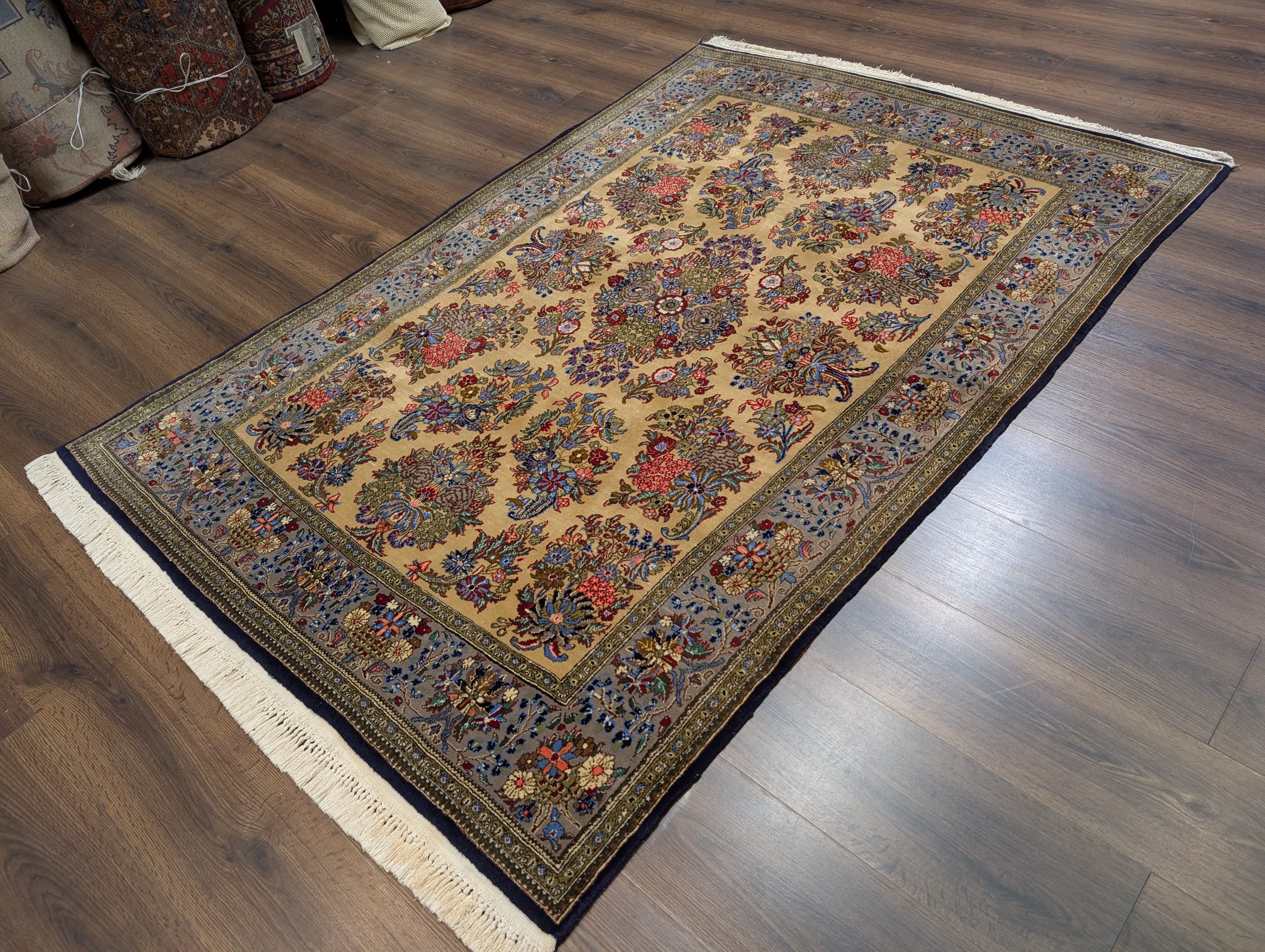 Persian Qum Rug 5x7, Floral, Tan & Multicolor - Jewel Rugs