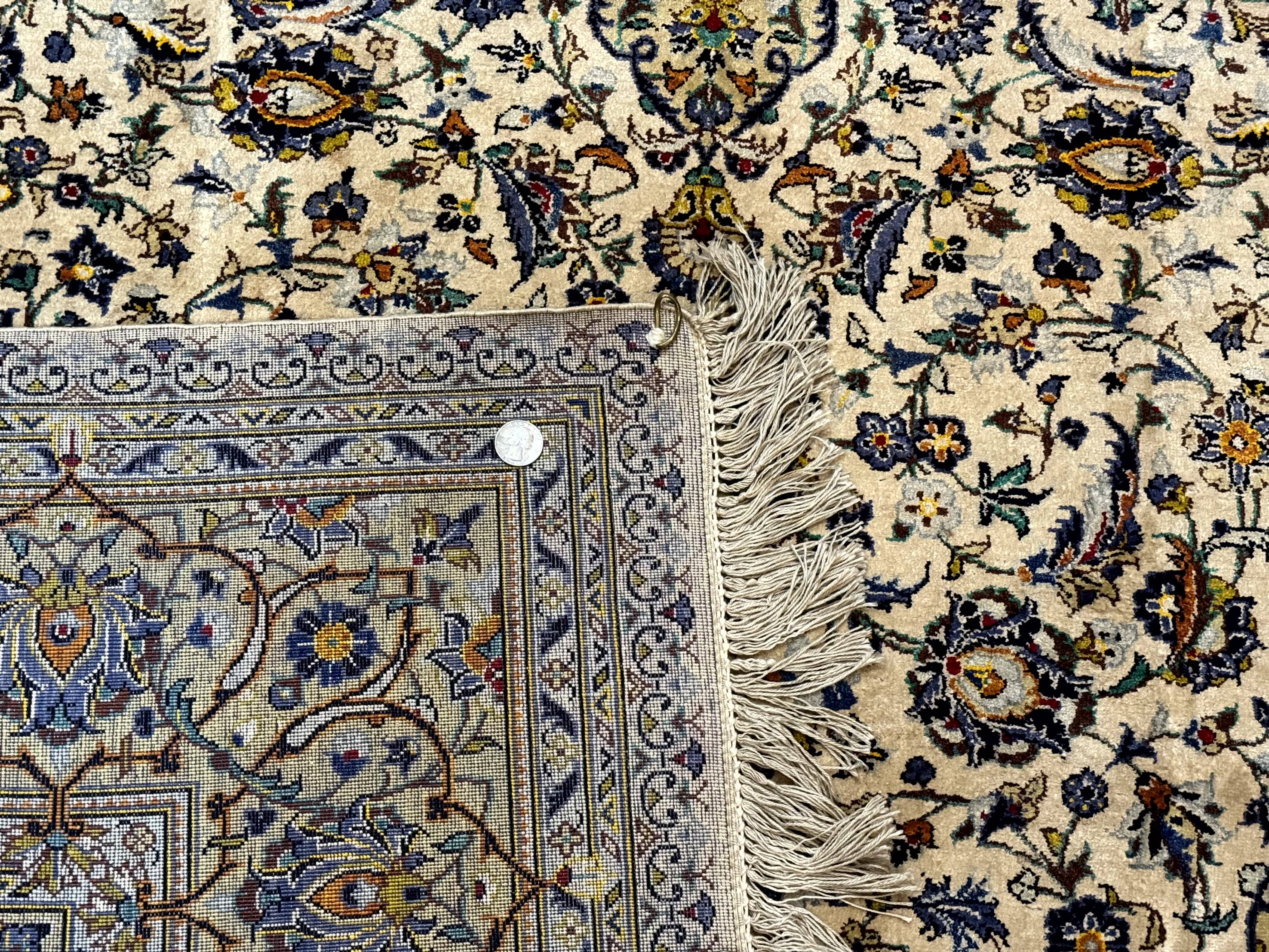 Rare Silk Persian Kashan Rug 4.6 x 7, Antique Fine 310 KPSI, Ivory - Jewel Rugs