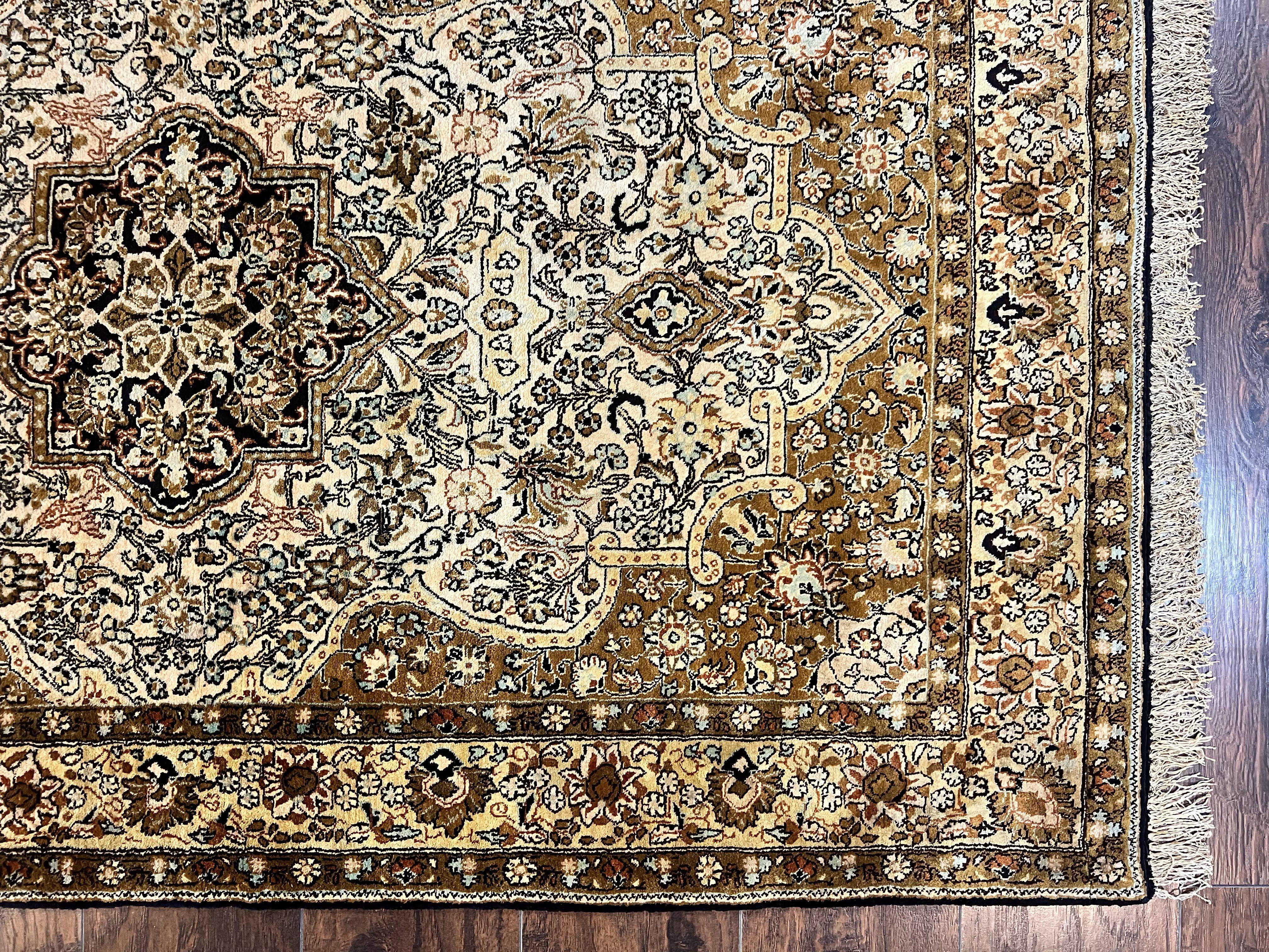 Persian Qum Silk Rug 3.5 x 5.5, Floral Medallion, Very Fine 350 KPSI, Handmade Silk on Silk Rug, Vintage - Jewel Rugs