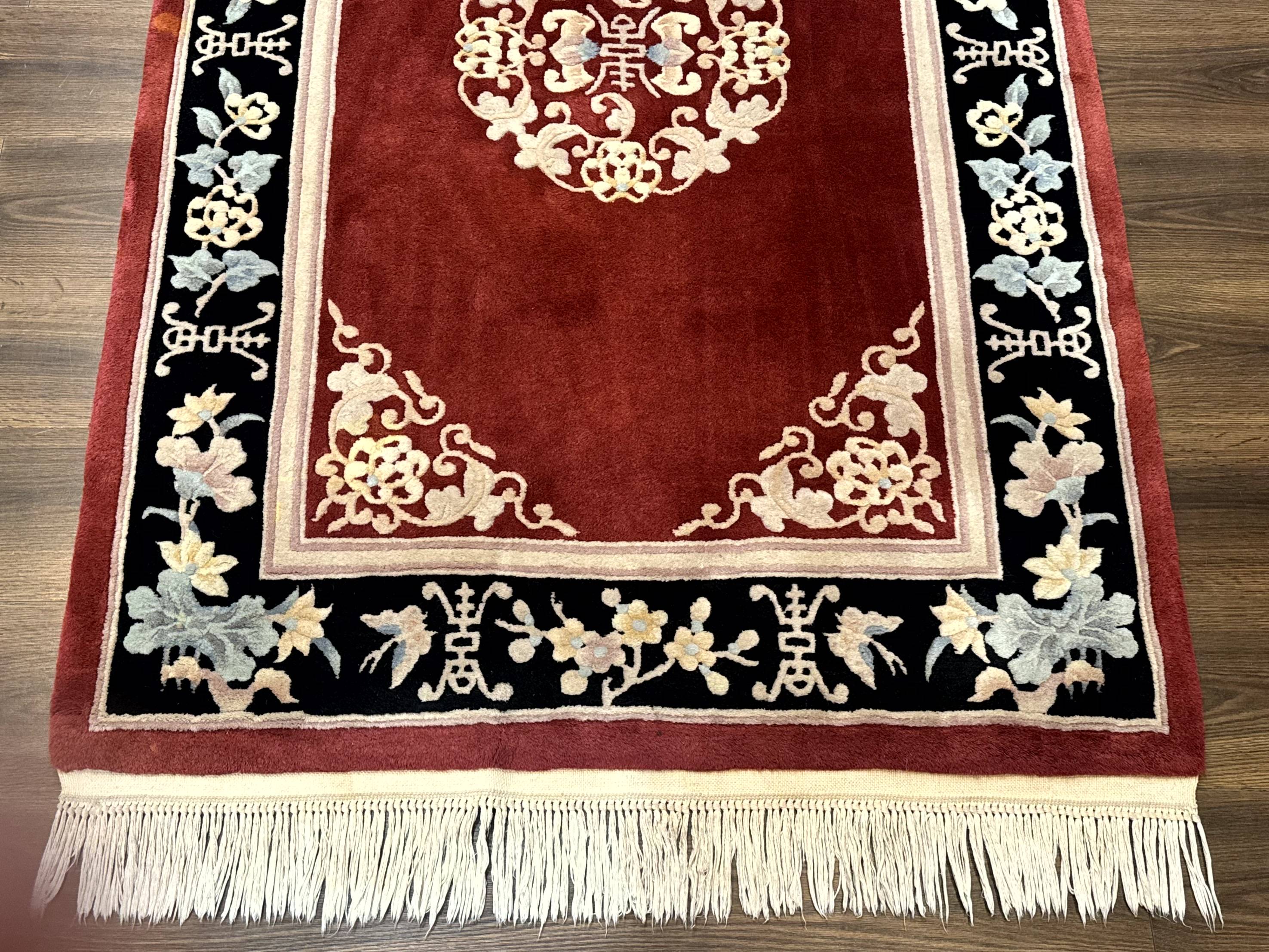Chinese Wool Rug 4x6, Maroon and Black, Butterflies, Chinese Oriental Carpet, 90 Line Rug - Jewel Rugs