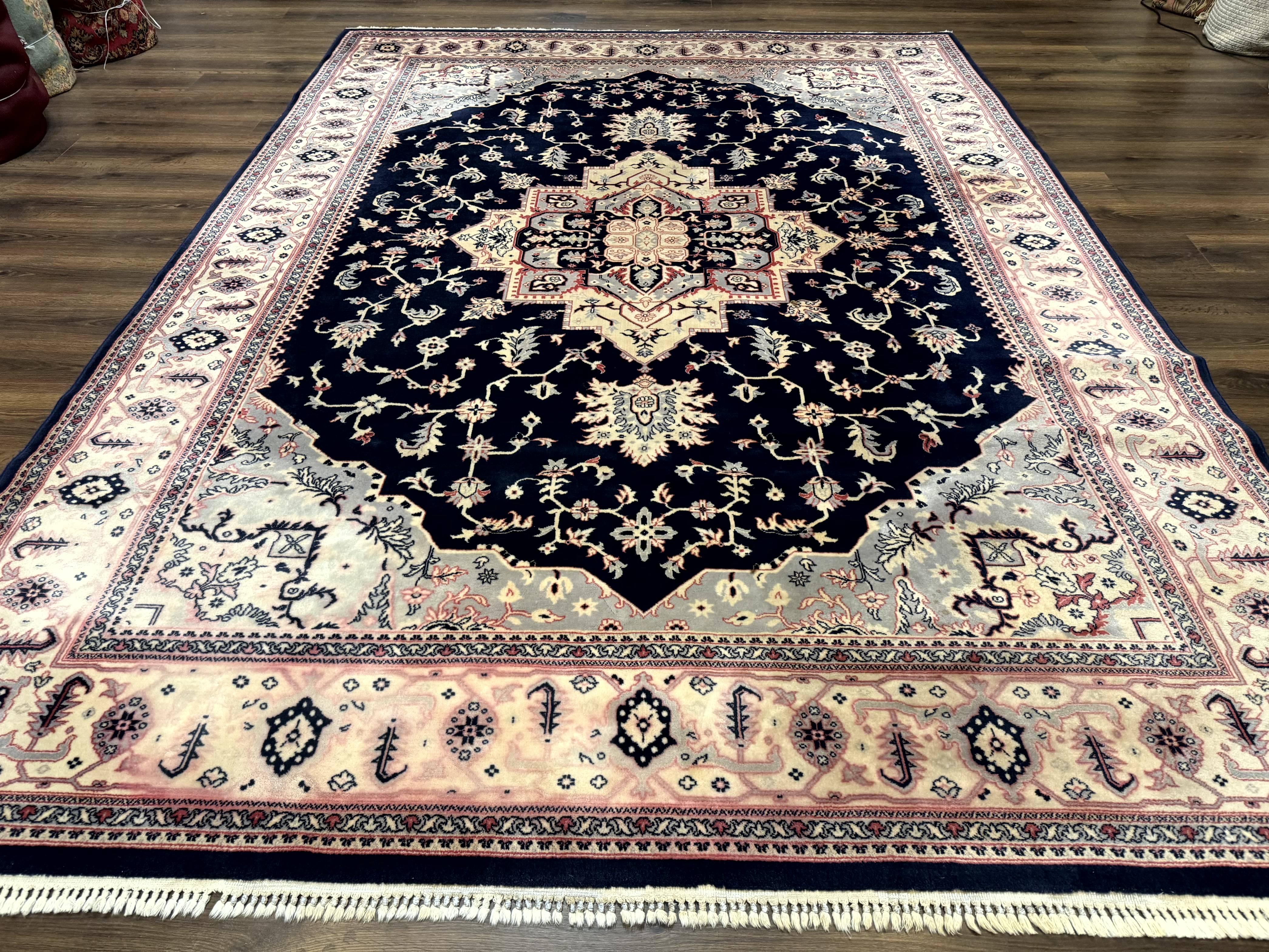 Karastan Rug 8x11 Navy Serapi, Kara Shah Rug, Navy Blue, Vintage Karastan Area Rug Wool Pile Karastan Rug - Jewel Rugs