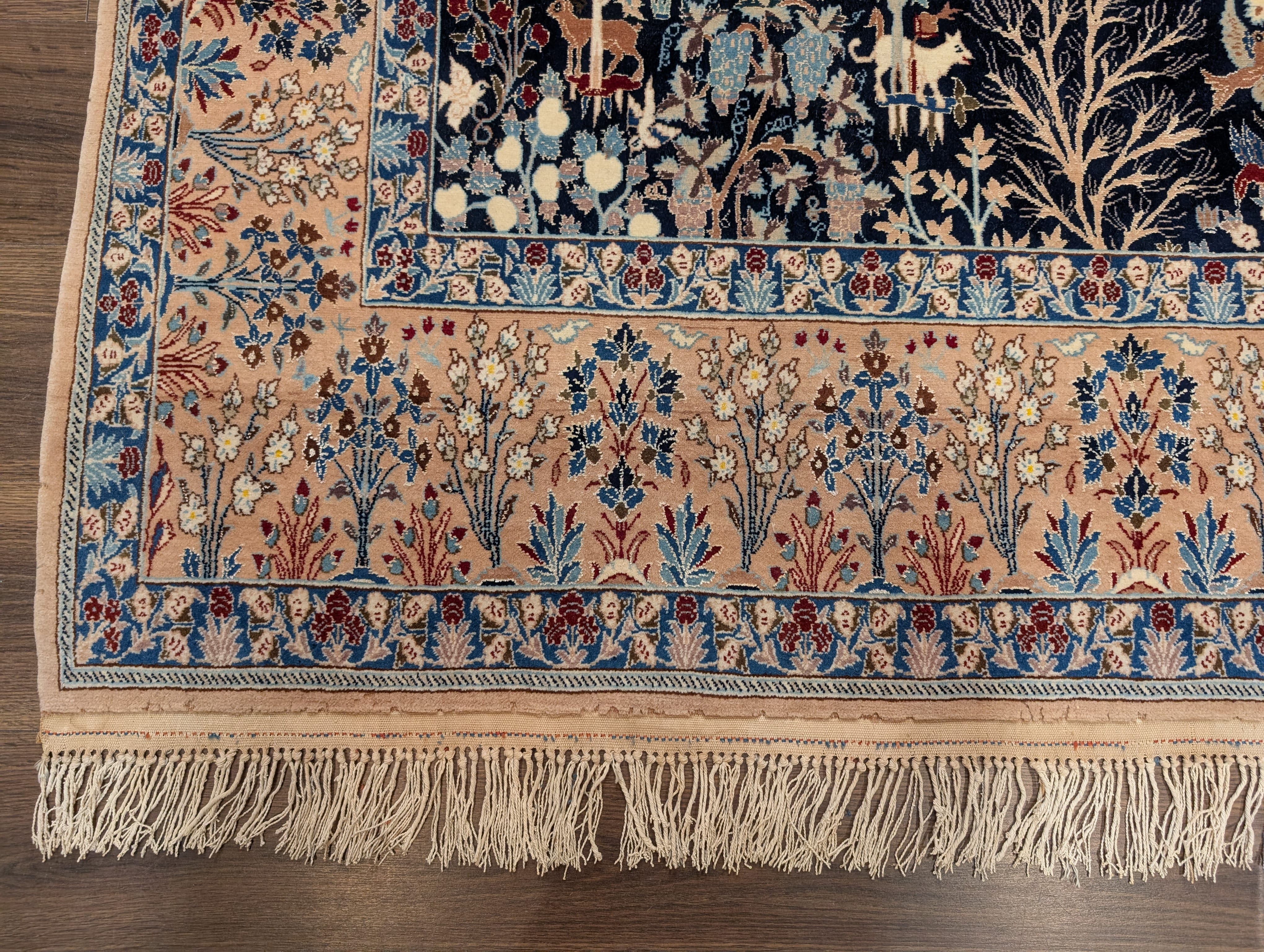 Persian Nain Rug 7x10, Rare Habibian Carpet, Tree of Life, Animal Pictorials, Wool & Silk Highlights, 380 KPSI - Jewel Rugs