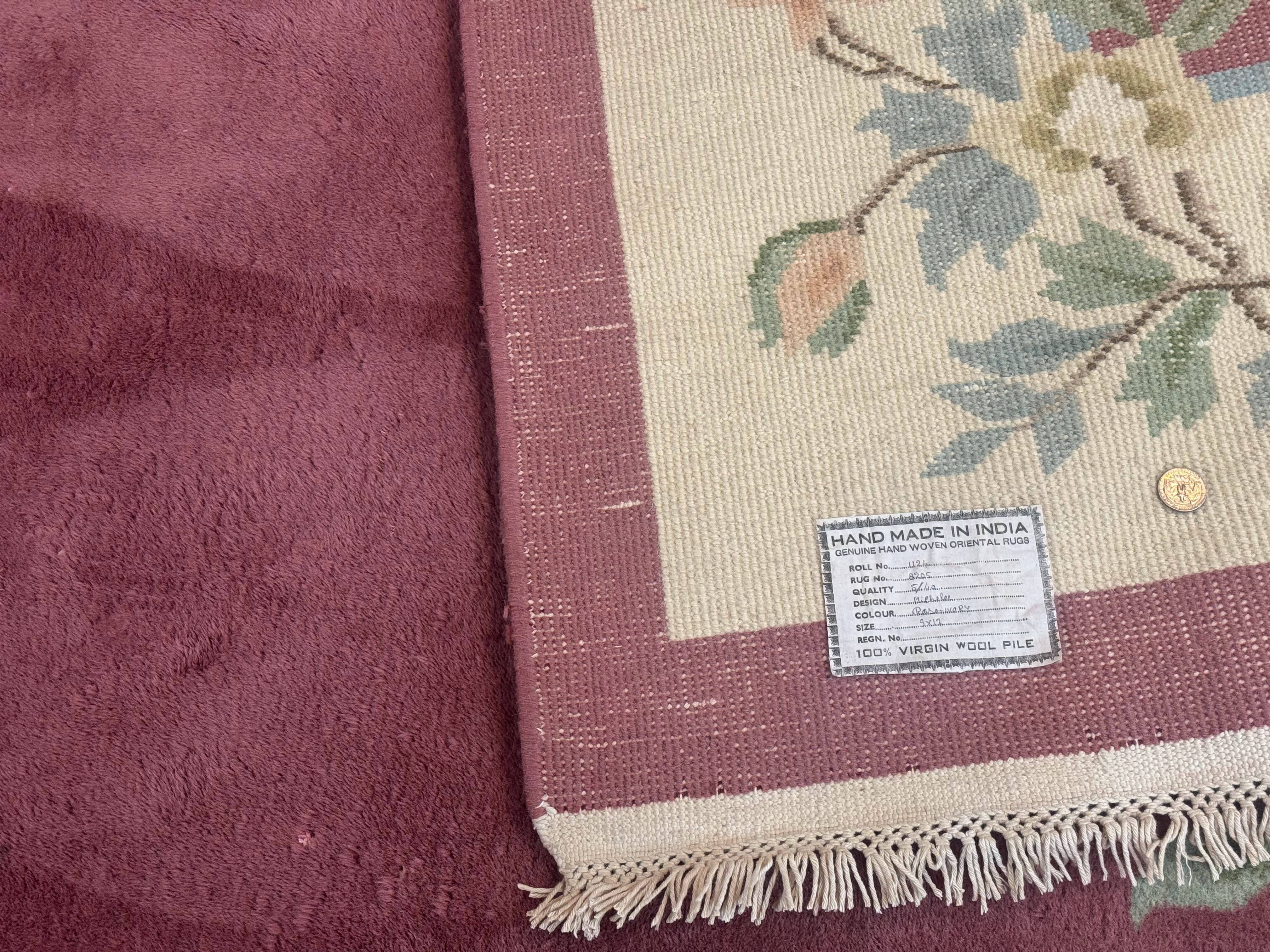 Indo Chinese Art Deco Rug 9x12, Pink and Ivory, Open Filed, Floral, Wool - Jewel Rugs