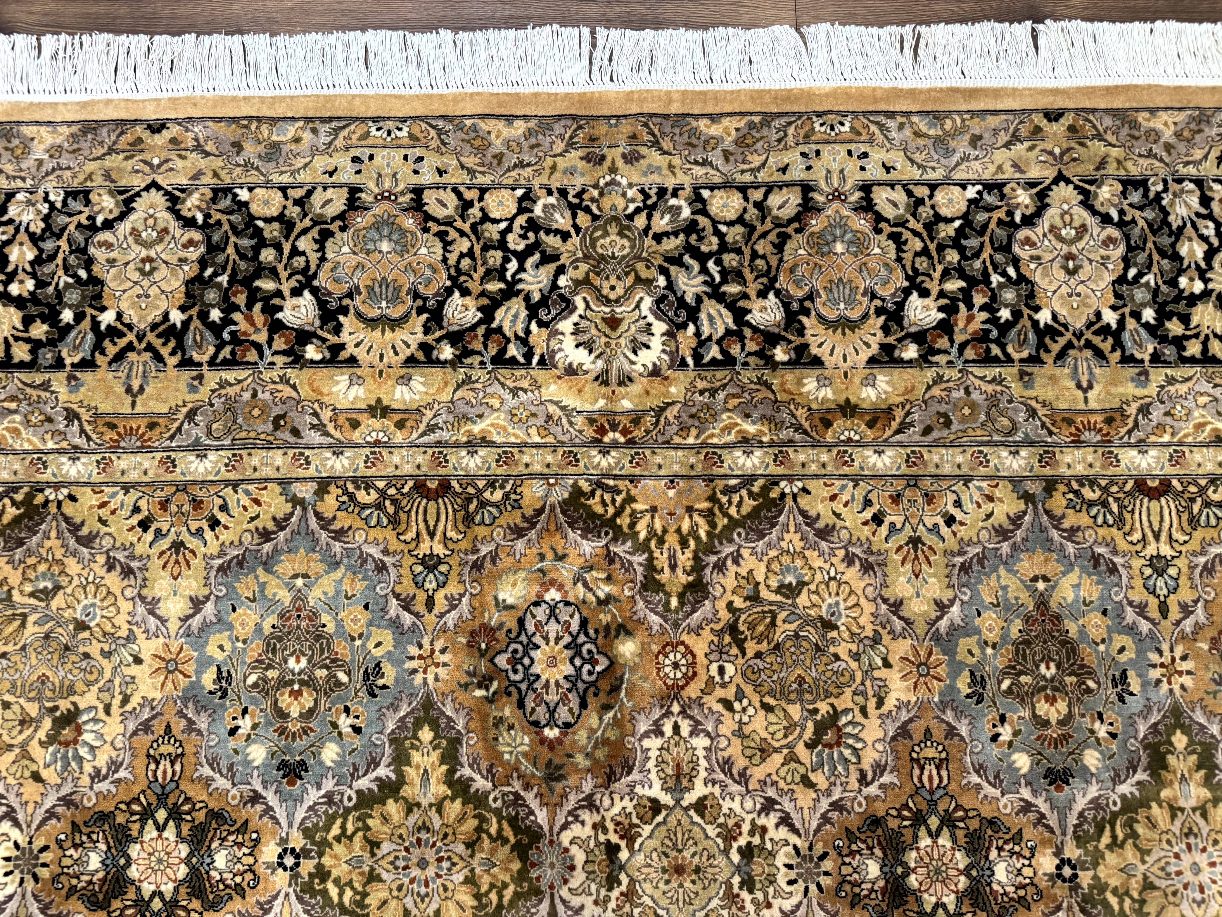 Pakistani Persian Rug 9x12, Multicolor Panel Design, Tan-Gold, Fine 270 KPSI - Jewel Rugs