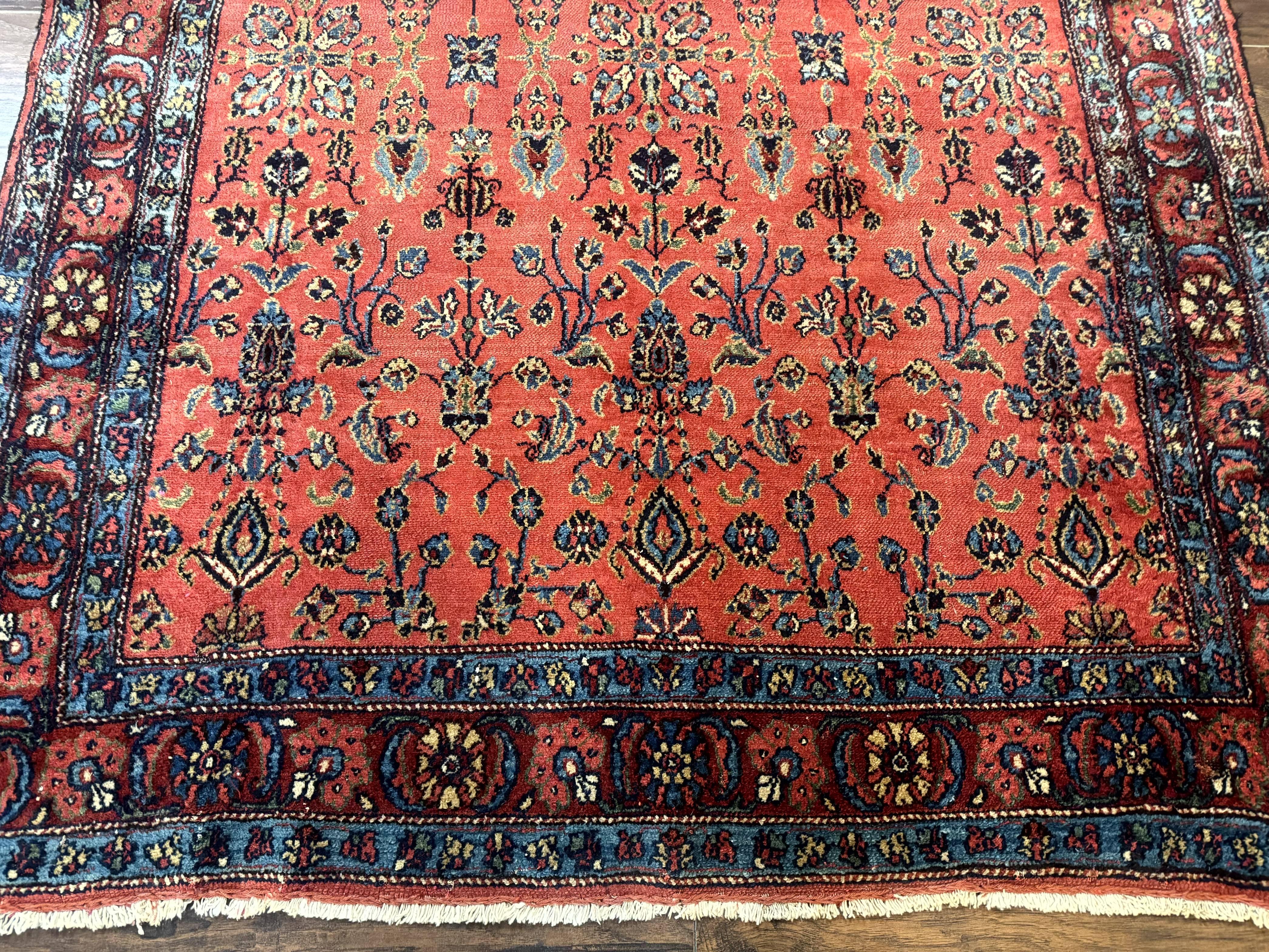Antique Persian Tribal Rug 5 x 6.6, Tomato Red, Hamadan Angelas Rug - Jewel Rugs