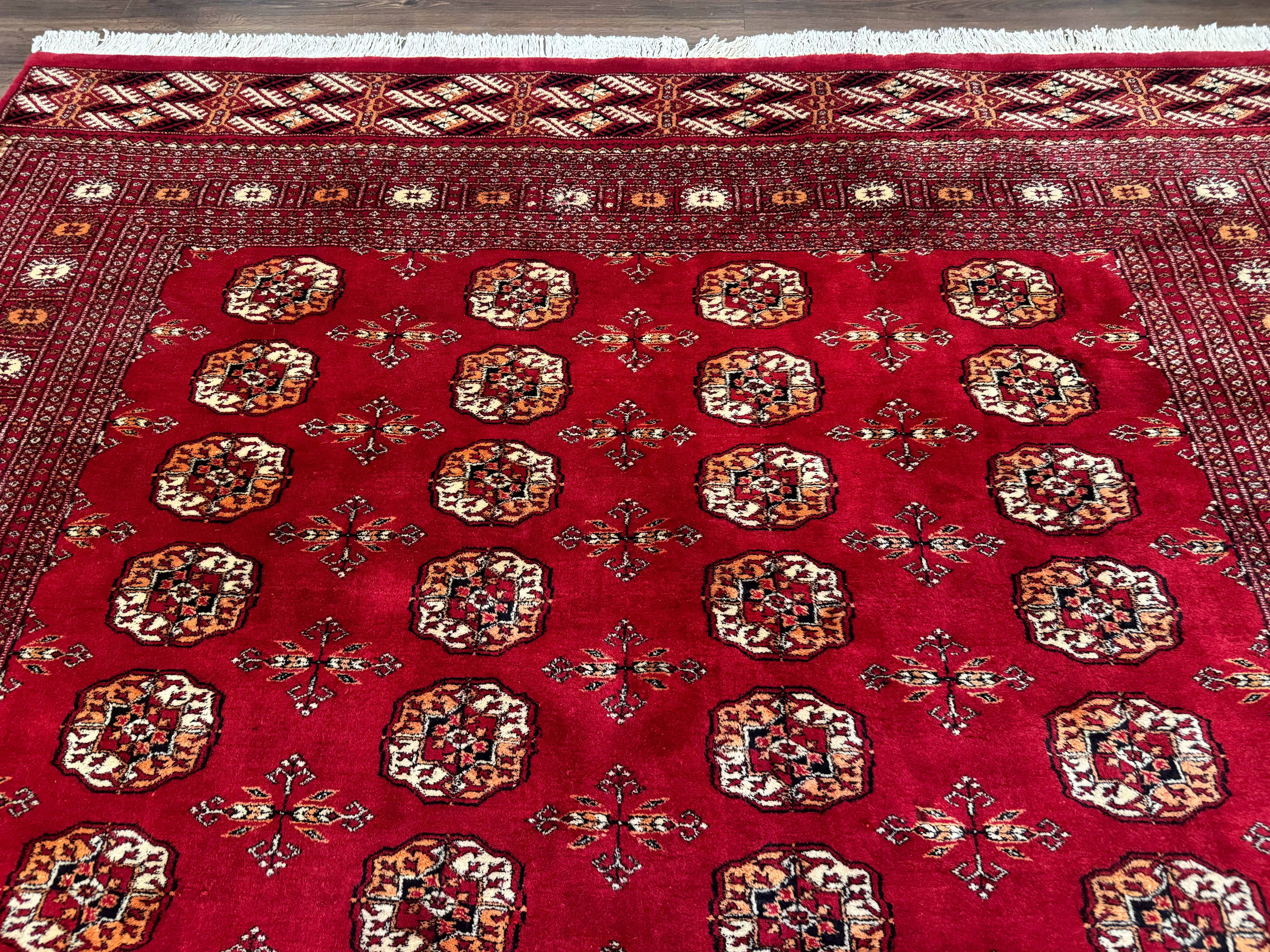 Red Turkoman Bokhara Rug 8x11, Pakistani Turkmen Carpet, Vintage Traditional Area Rug - Jewel Rugs