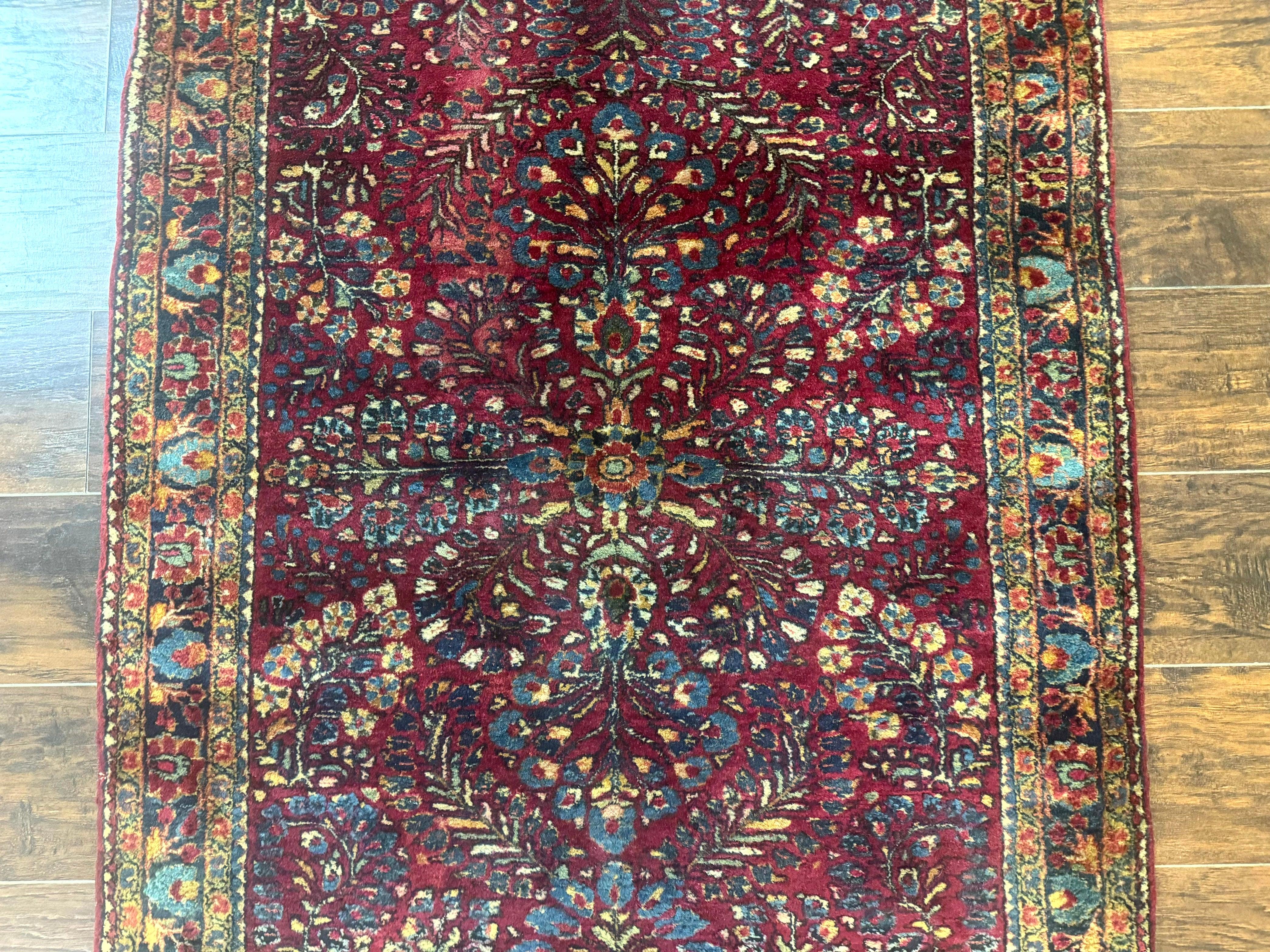Antique Persian Sarouk Rug 3.6 x 5, Red, 1920s Persian Carpet - Jewel Rugs